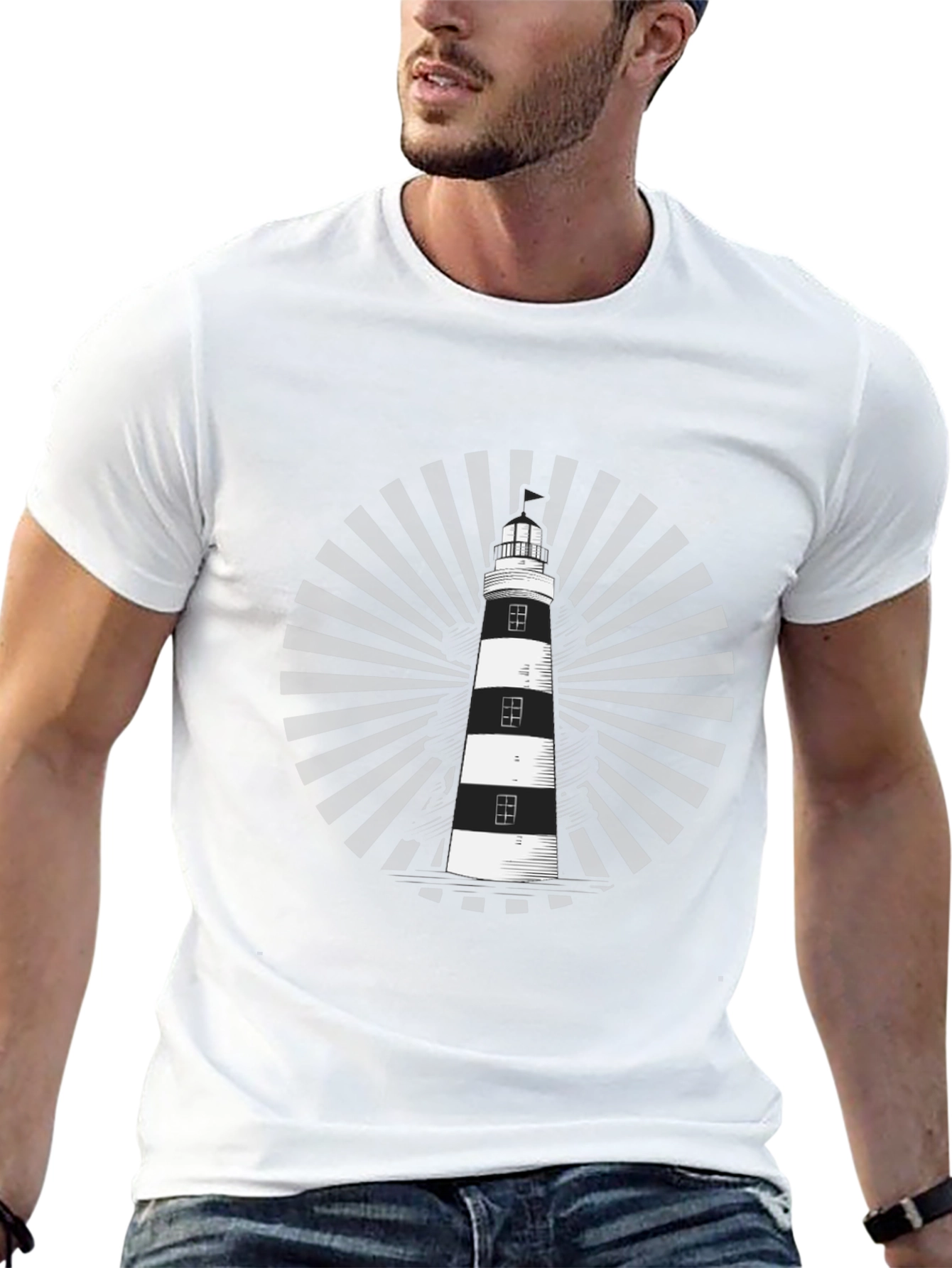 Lighthouse Graphic Tee - Black Cotton Shirt