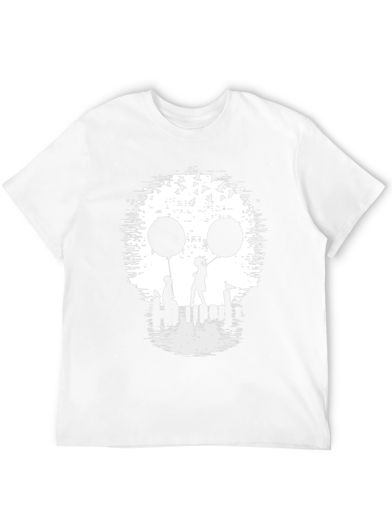 Skull Silhouette Balloon Graphic Tee - Black