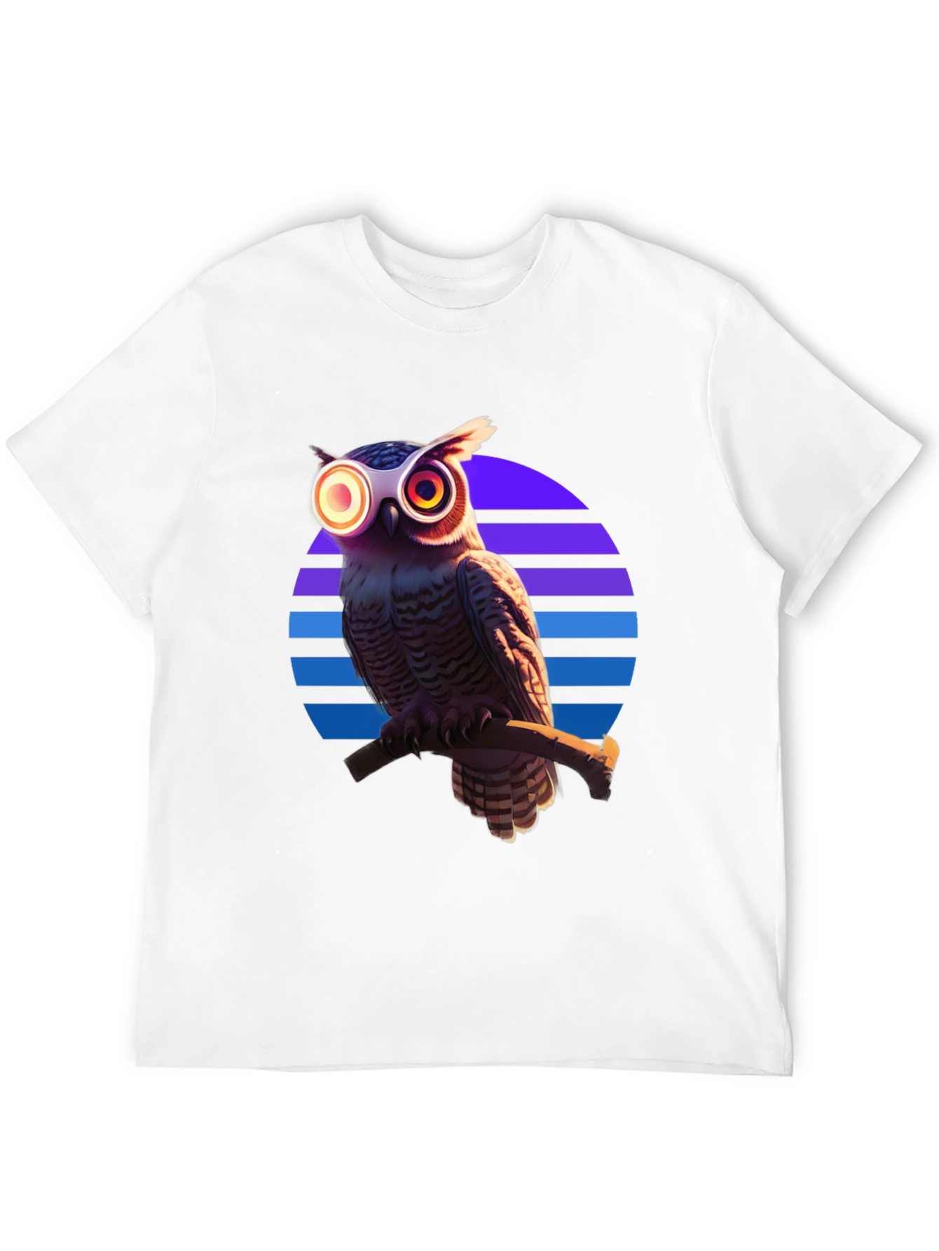 Retro Owl T-Shirt: Geometric Sunset Design