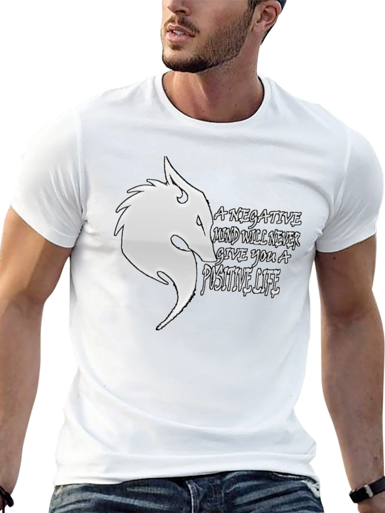 Motivational Black T-Shirt with Wolf Design
