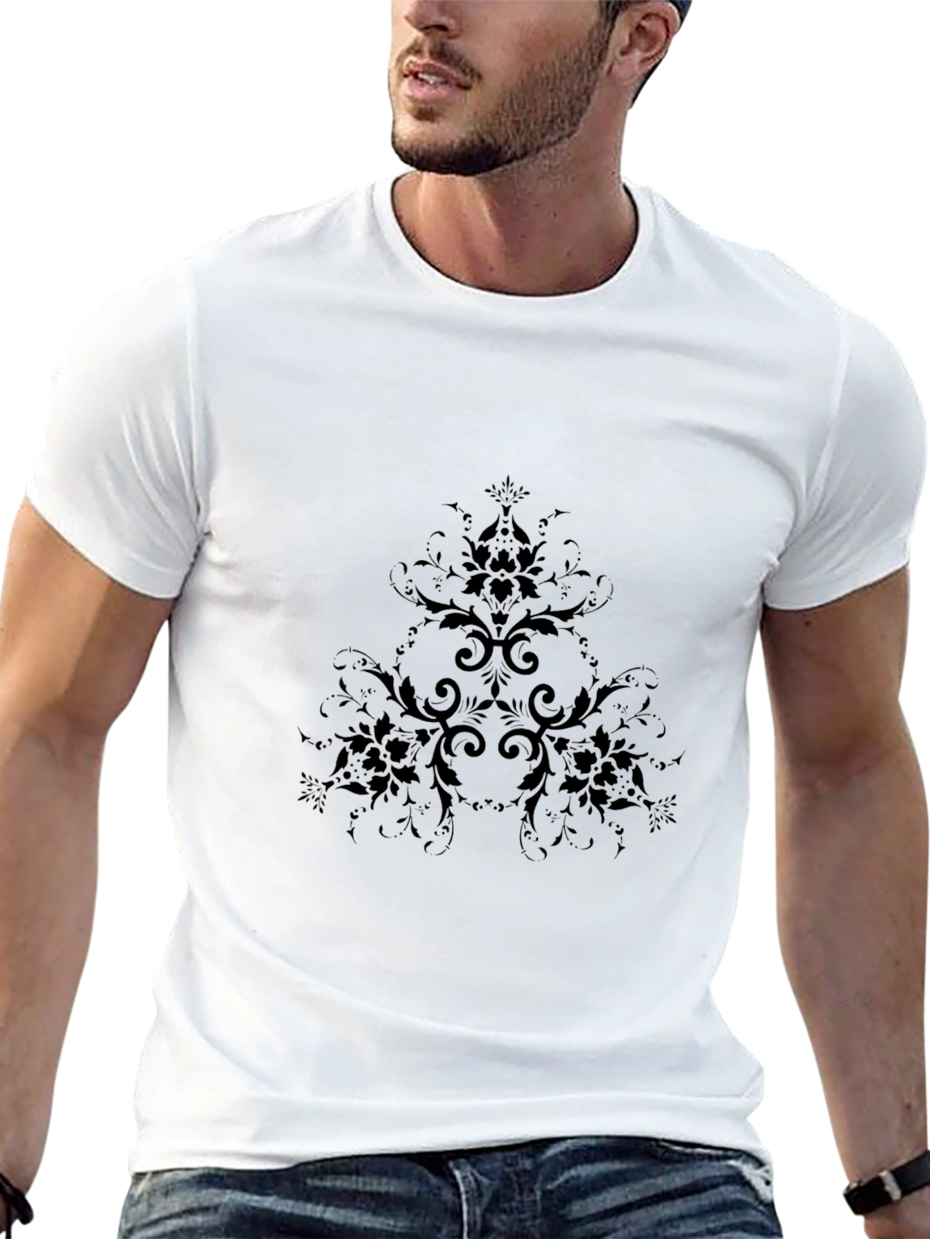 Elegant Black Floral Patterned T-Shirt