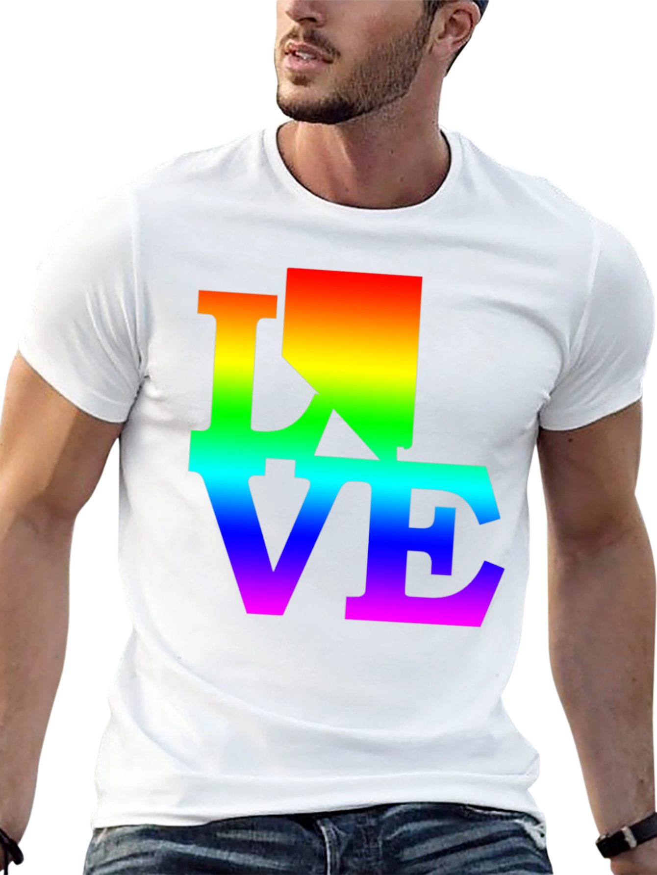 Rainbow LOVE Graphic Print Black T-Shirt