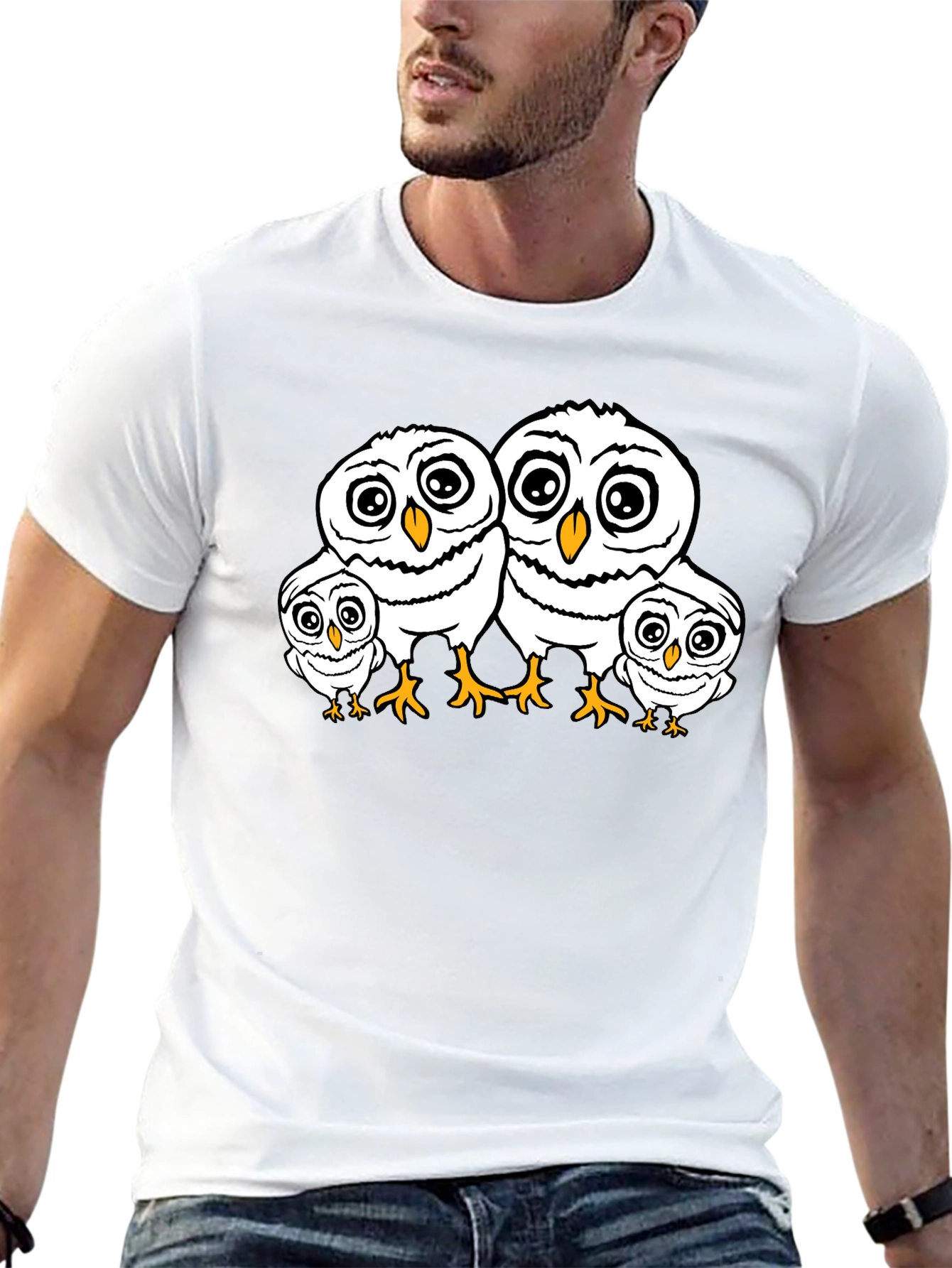 Cute Owl Family T-Shirt - Black Crew Neck Tee