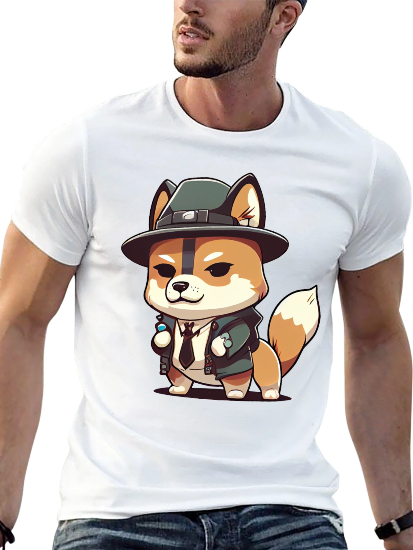 Cartoon Dog Detective Black T-Shirt