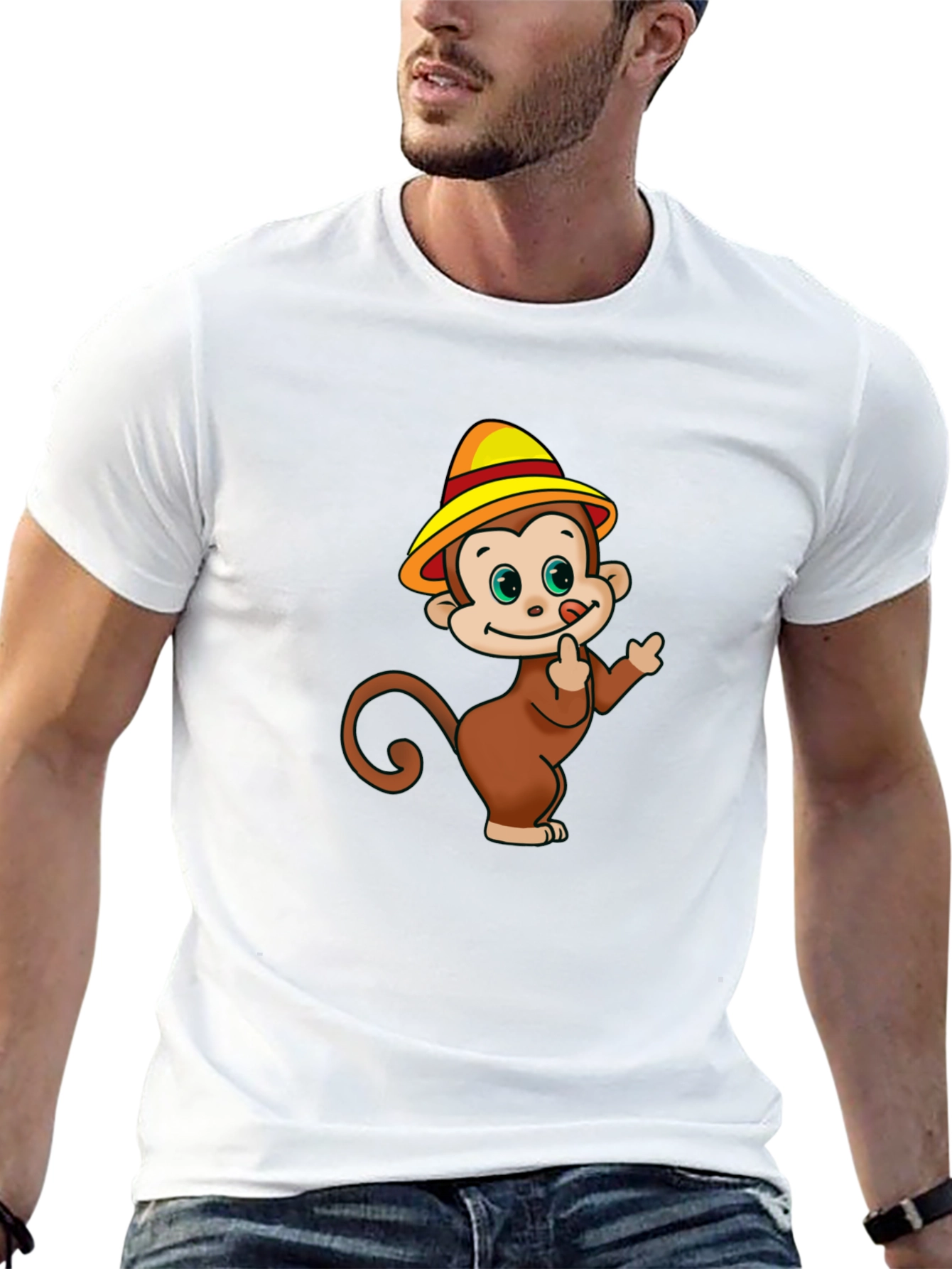 Cartoon Monkey Graphic Black T-Shirt