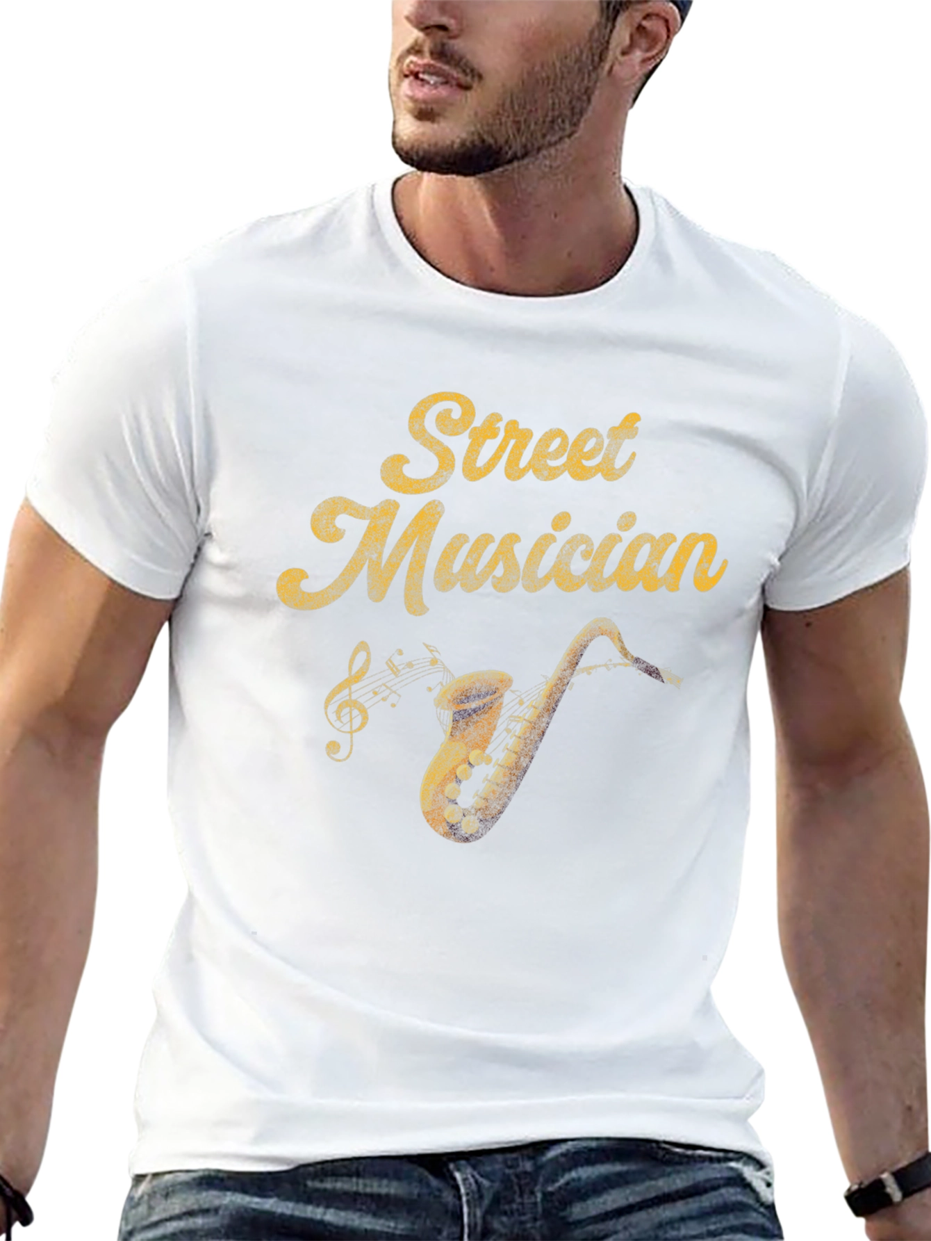 Street Musician Graphic Tee - Black Saxophone T-Shirt