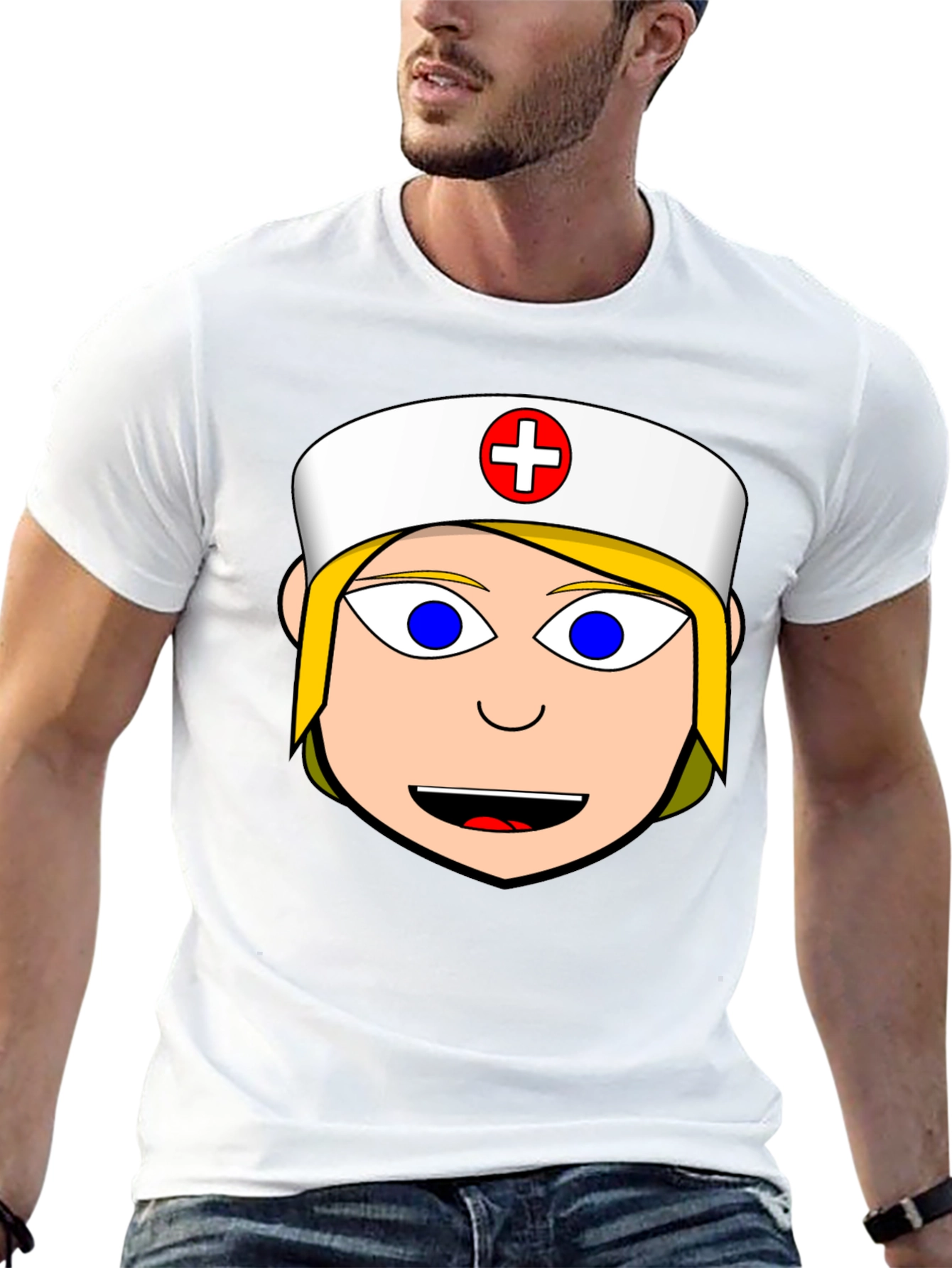 Nurse Cartoon Graphic Tee - Black Cotton Blend Shirt