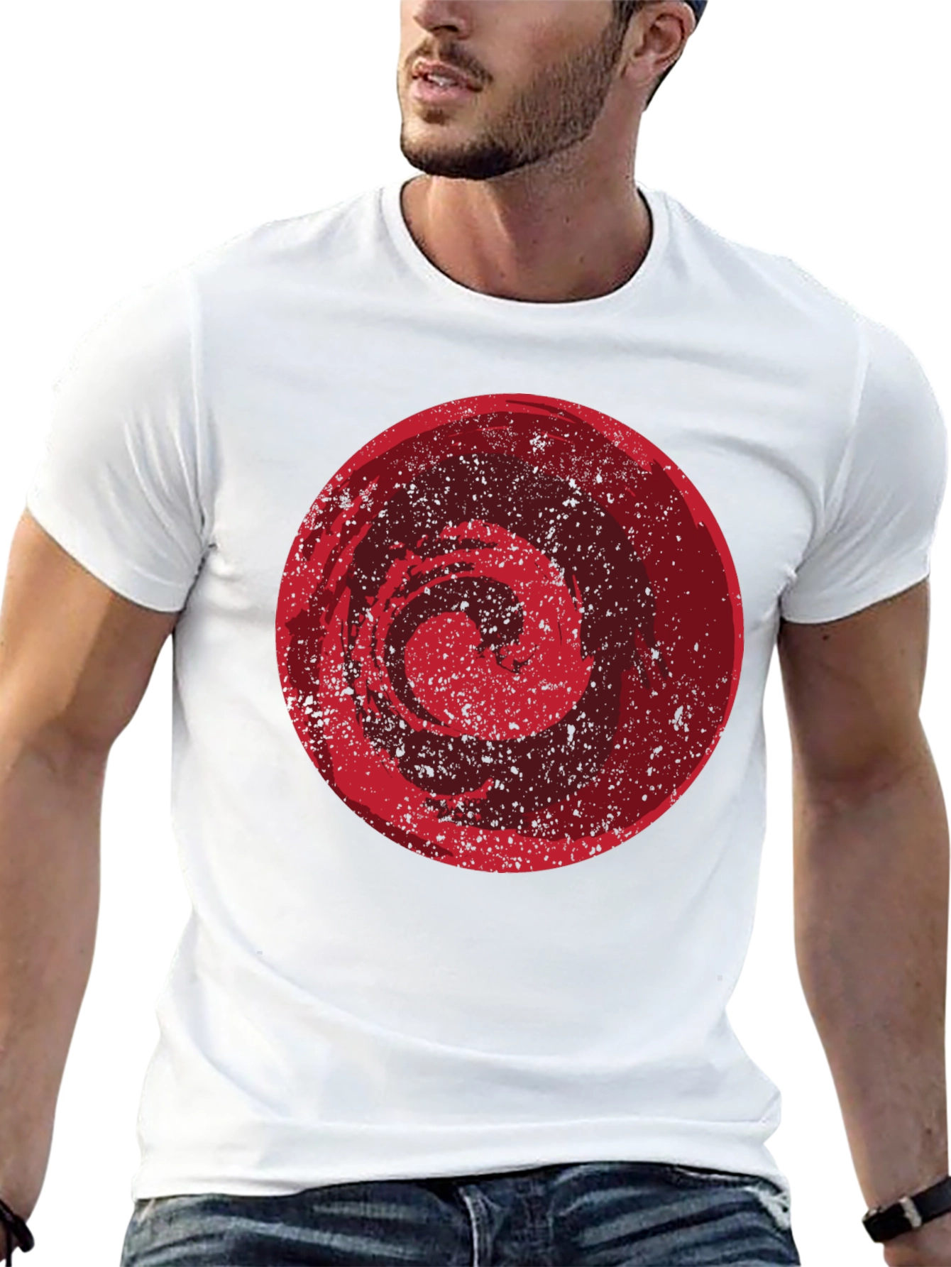 Abstract Red Circle Graphic Black T-Shirt