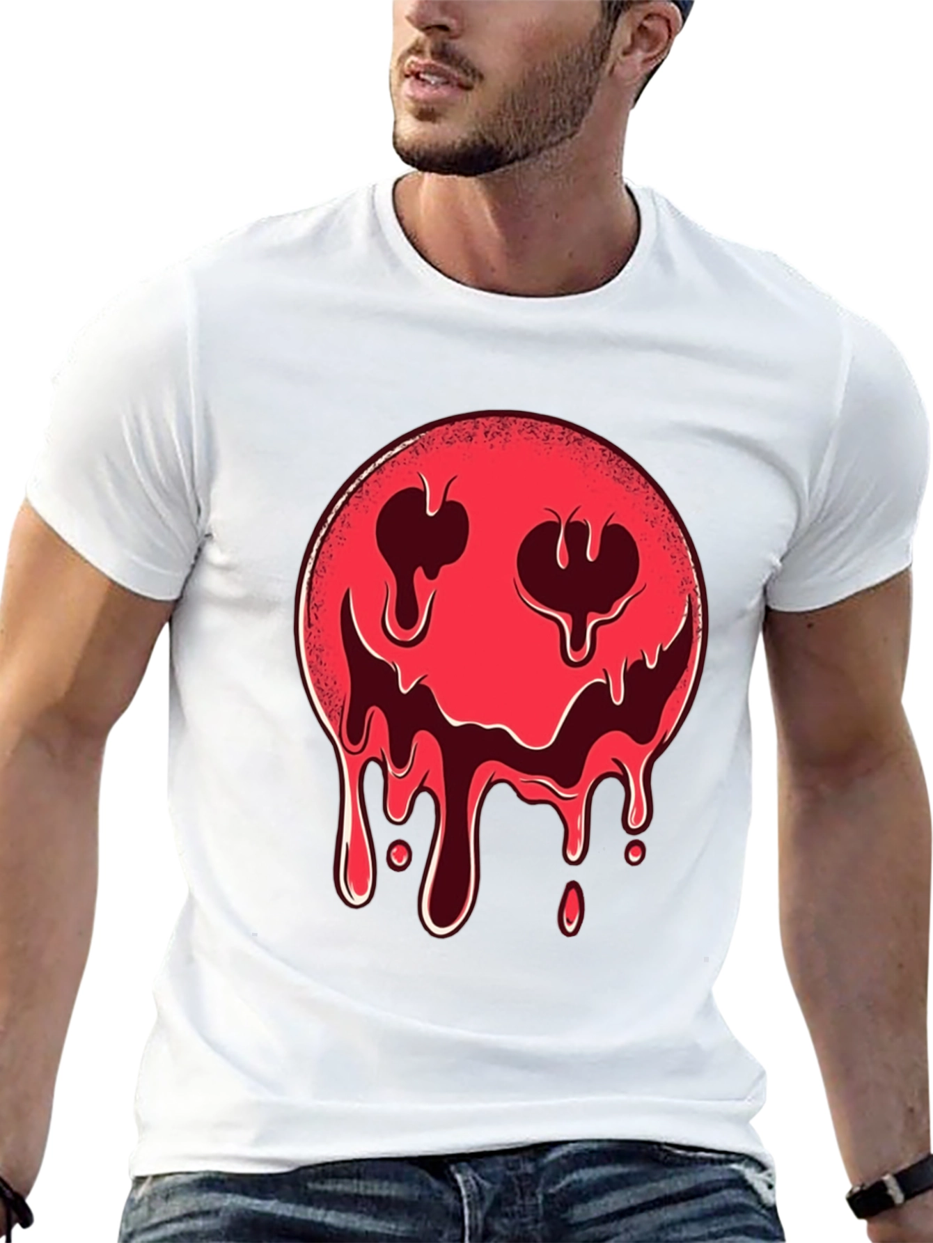 Melting Smiley Face Graphic Tee - Edgy Style