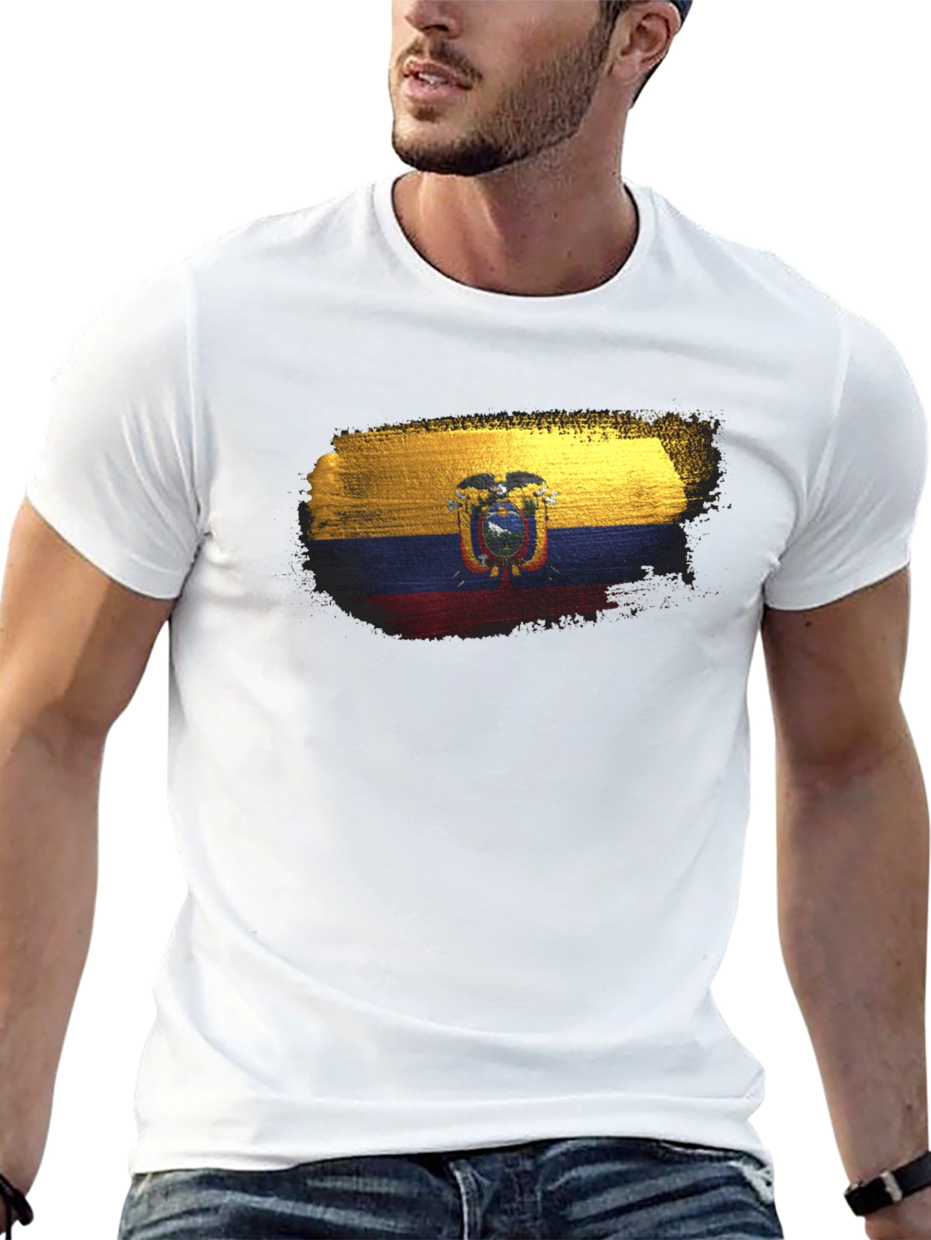 Ecuador Flag T-Shirt - Black Crew Neck Tee