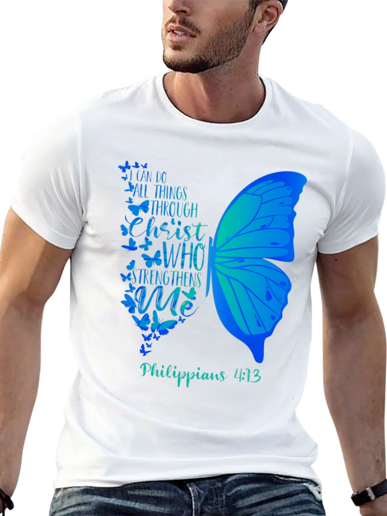 Christian Butterfly Graphic T-Shirt - Philippians 4:13