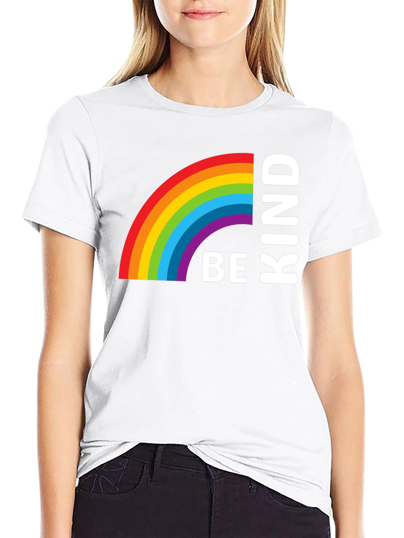 Be Kind Rainbow Graphic Tee - Black Cotton T-Shirt