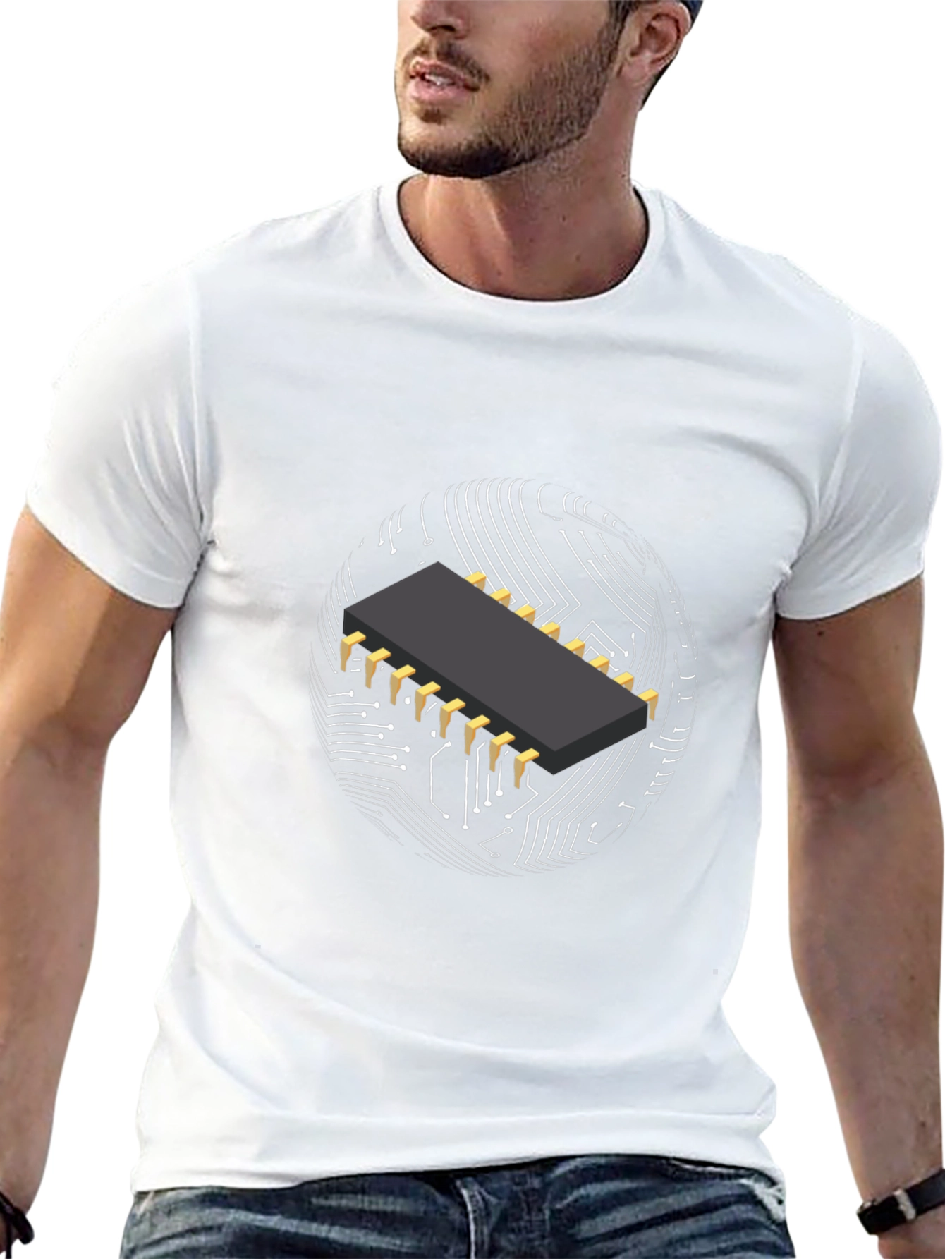 Tech Circuit Board Graphic Tee - Black Cotton T-Shirt