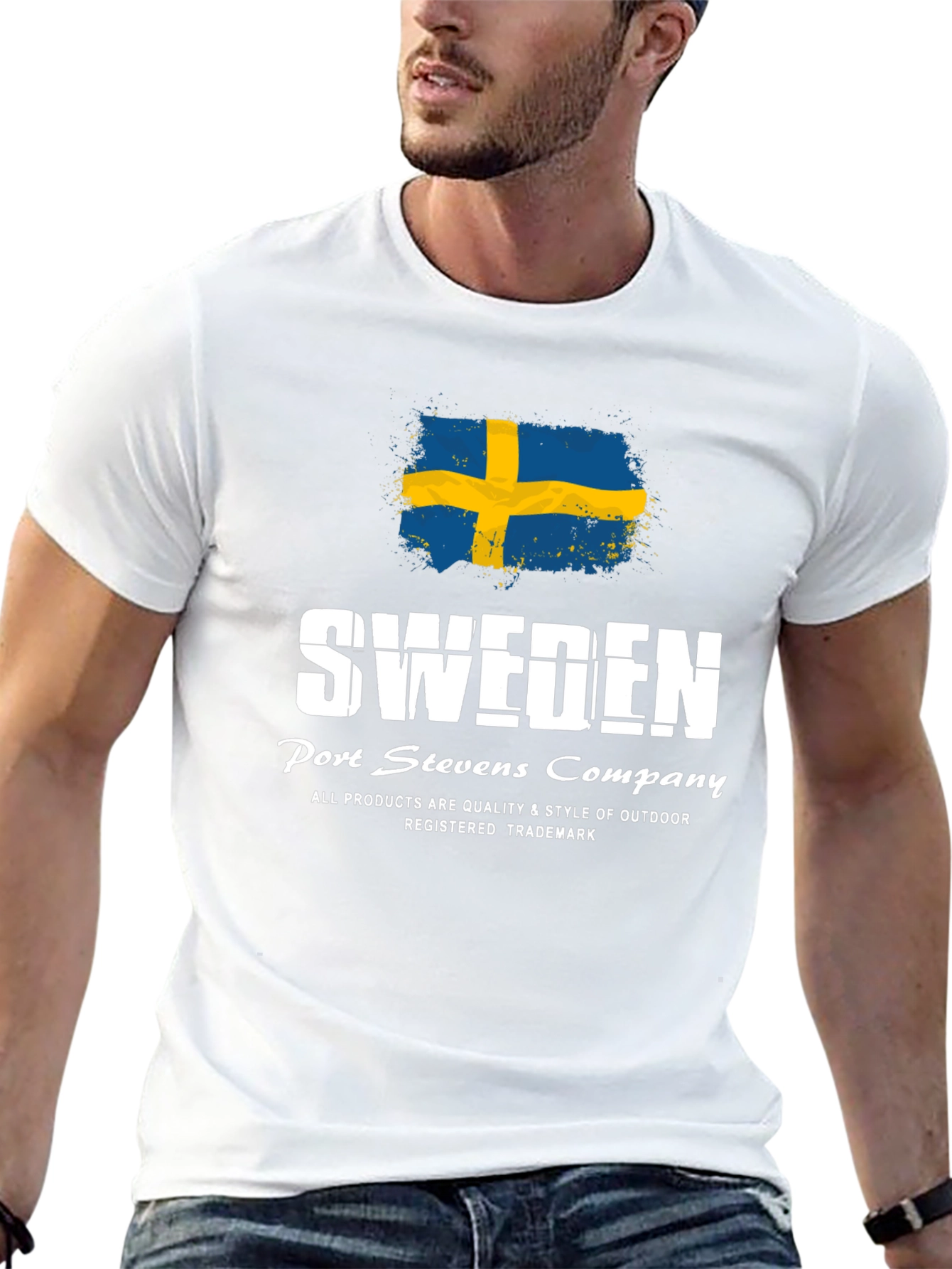 Sweden Flag Graphic Print Black T-Shirt