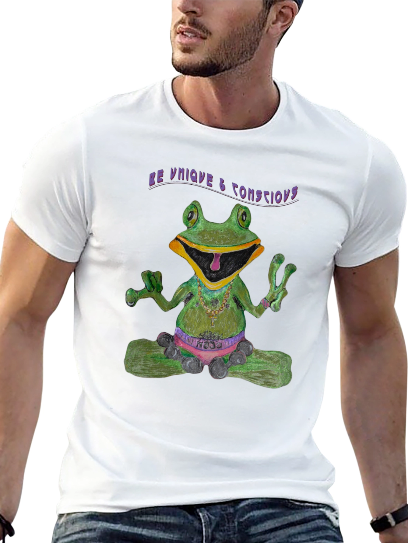Zen Frog Tee: Be Unique & Conscious Black T-Shirt