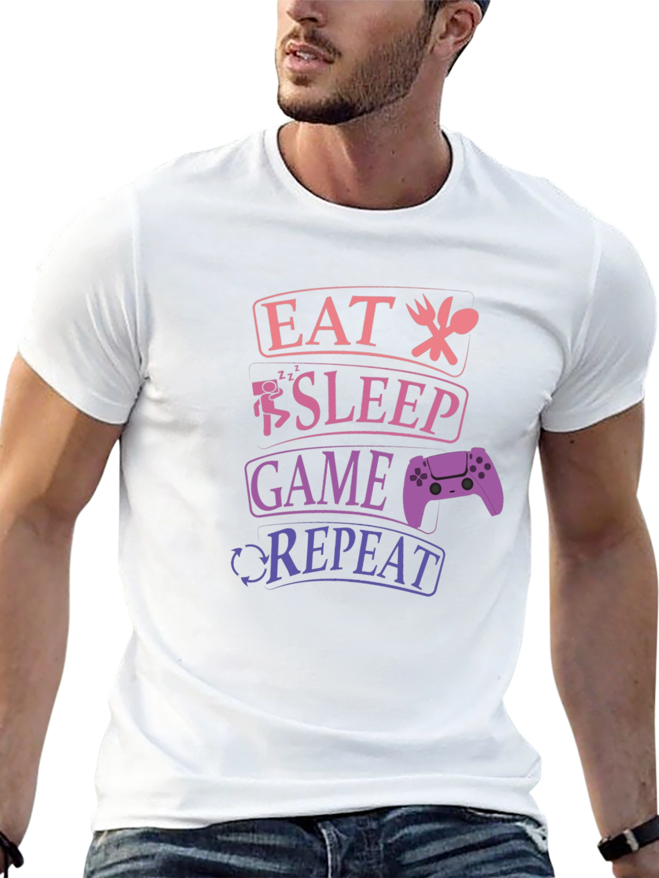 Eat Sleep Game Repeat Gamer T-Shirt - Black