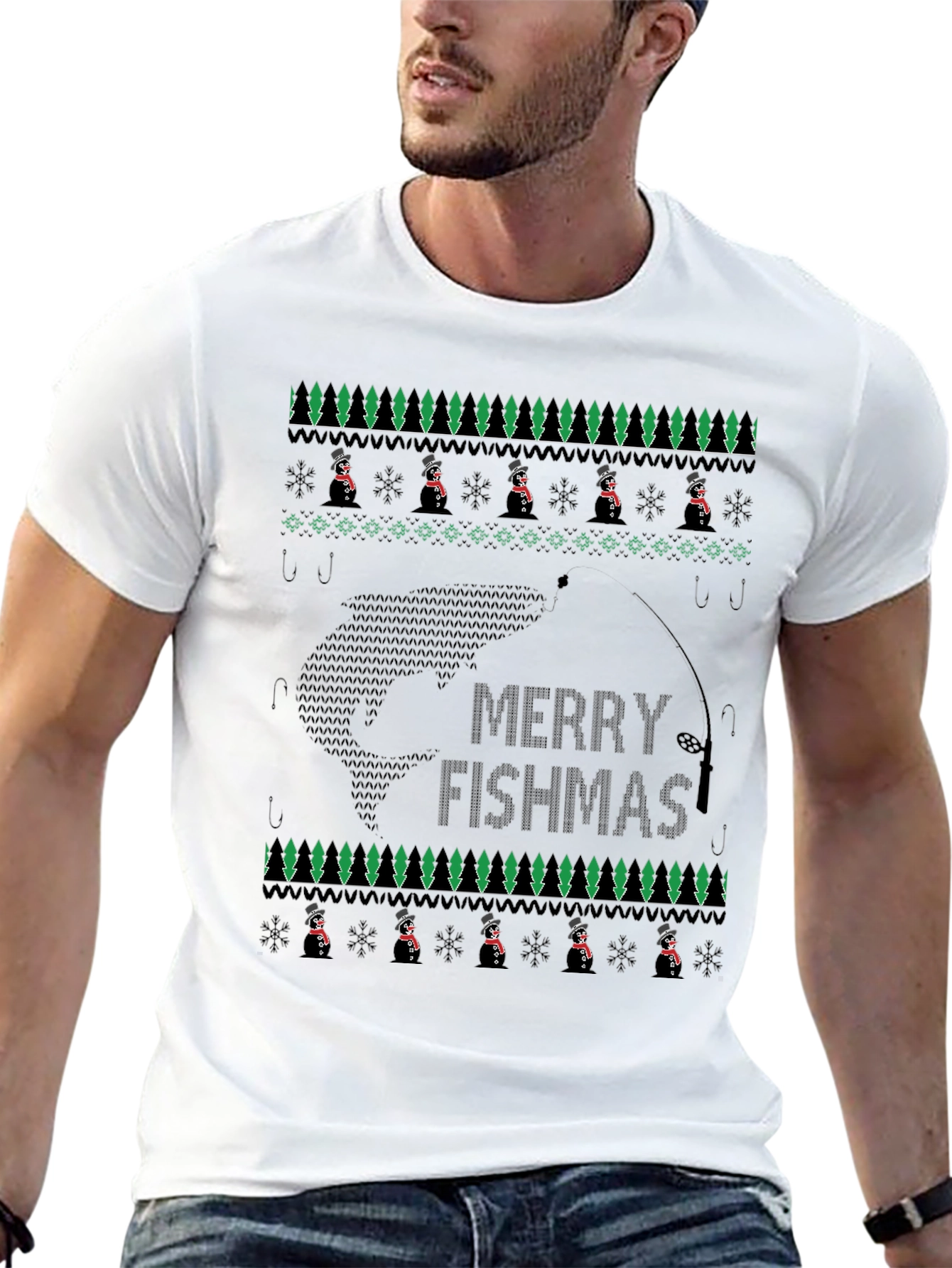 Merry Fishmas T-Shirt - Ugly Christmas Sweater Style