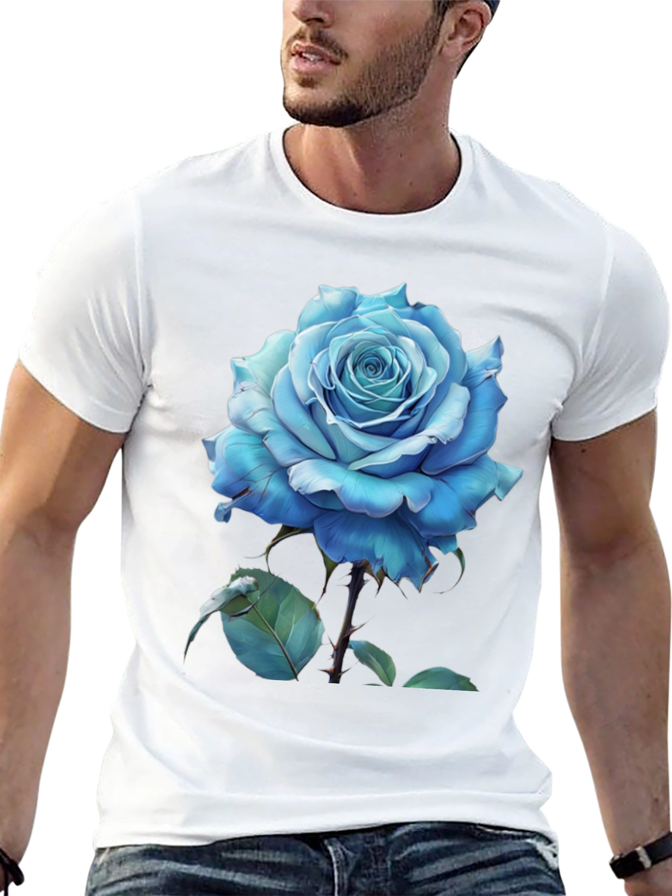 Blue Rose Graphic Tee - Stylish Mens T-Shirt