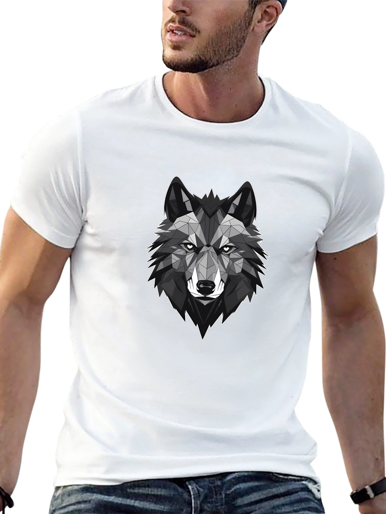 Geometric Wolf Graphic Tee - Stylish Black T-Shirt