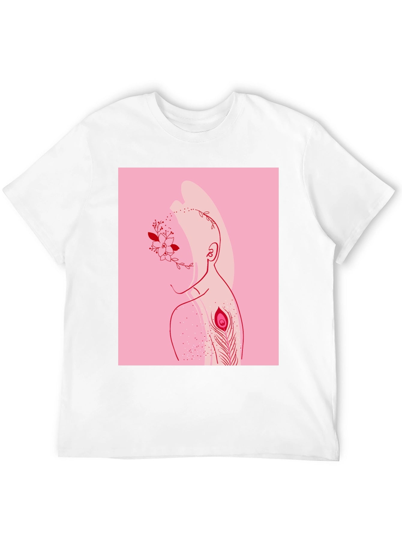 Modern Artistic T-Shirt: Floral & Peacock Design