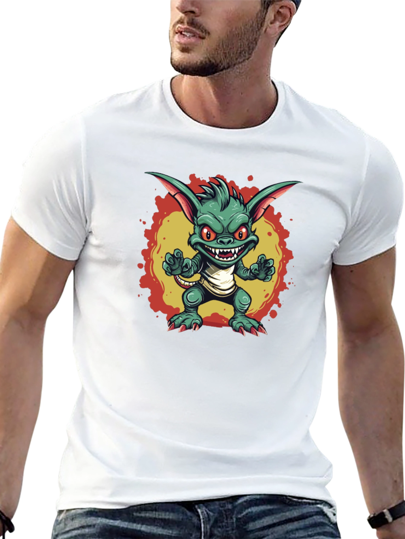 Cartoon Gremlin Graphic Black T-Shirt