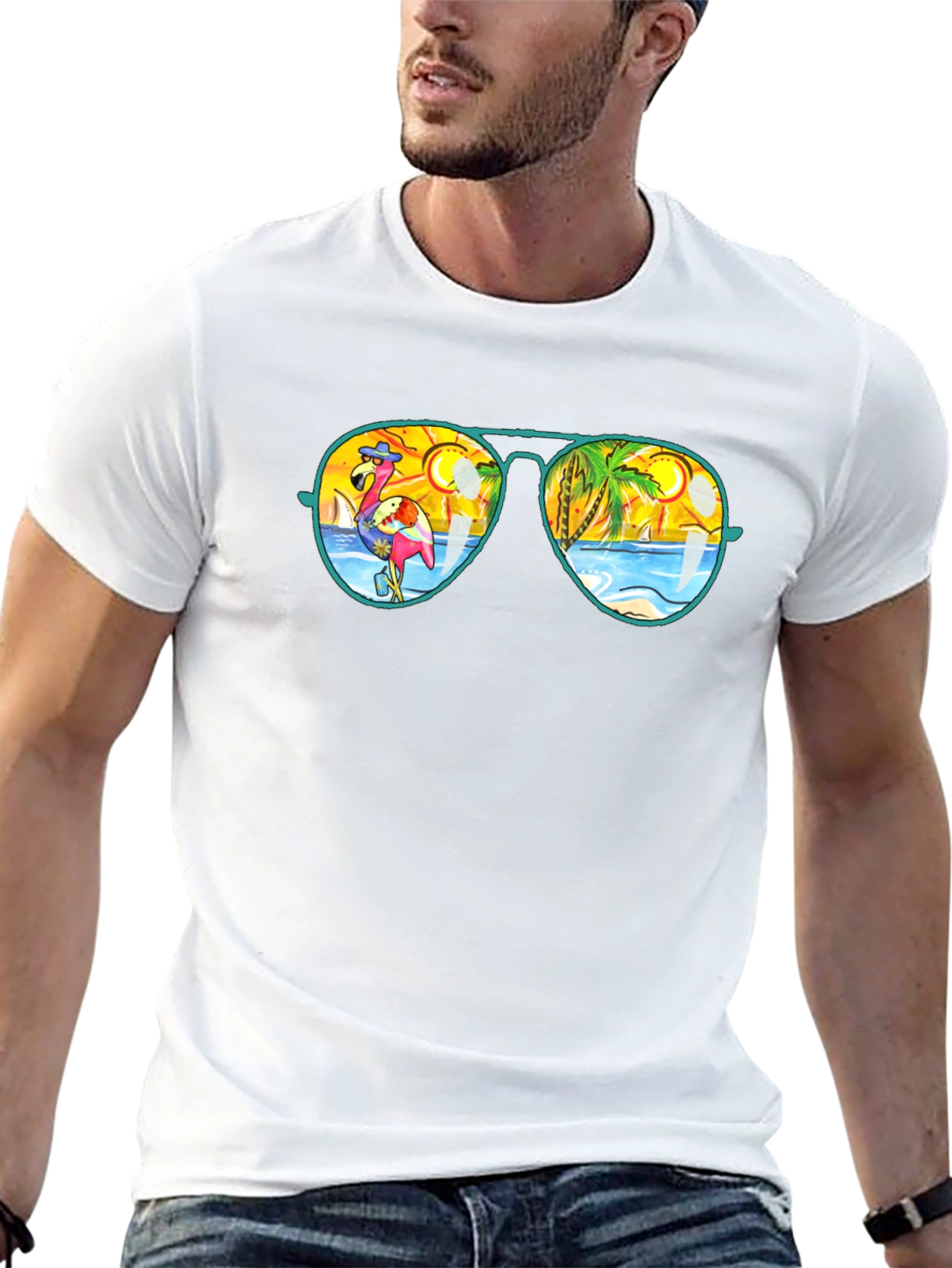 Sunglasses Flamingo & Beach Graphic Tee