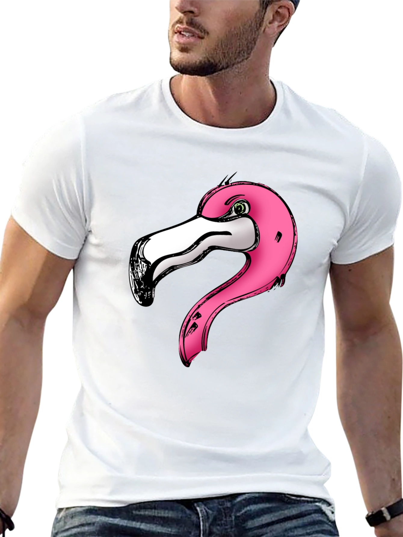 Pink Flamingo Graphic Print Black T-Shirt