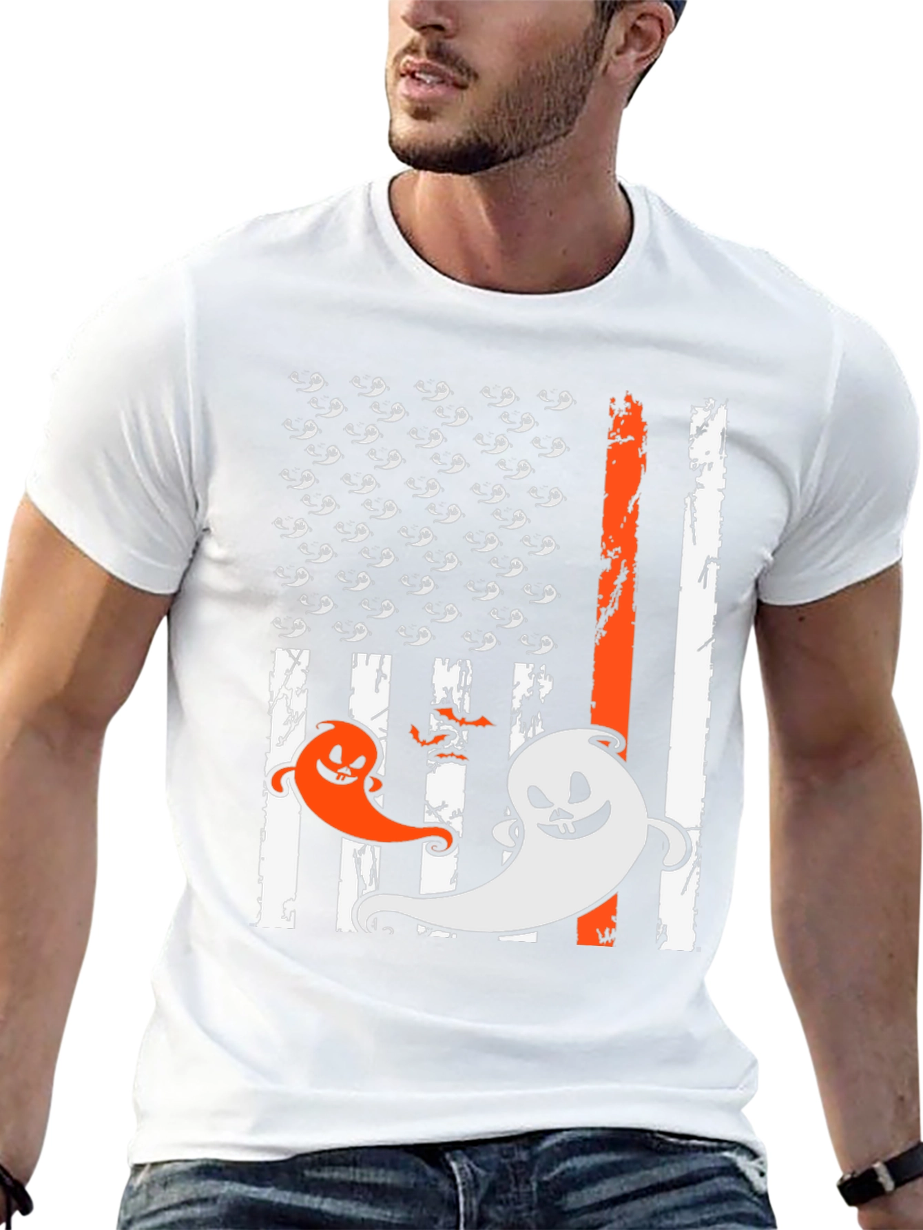 Halloween Ghost USA Flag T-Shirt