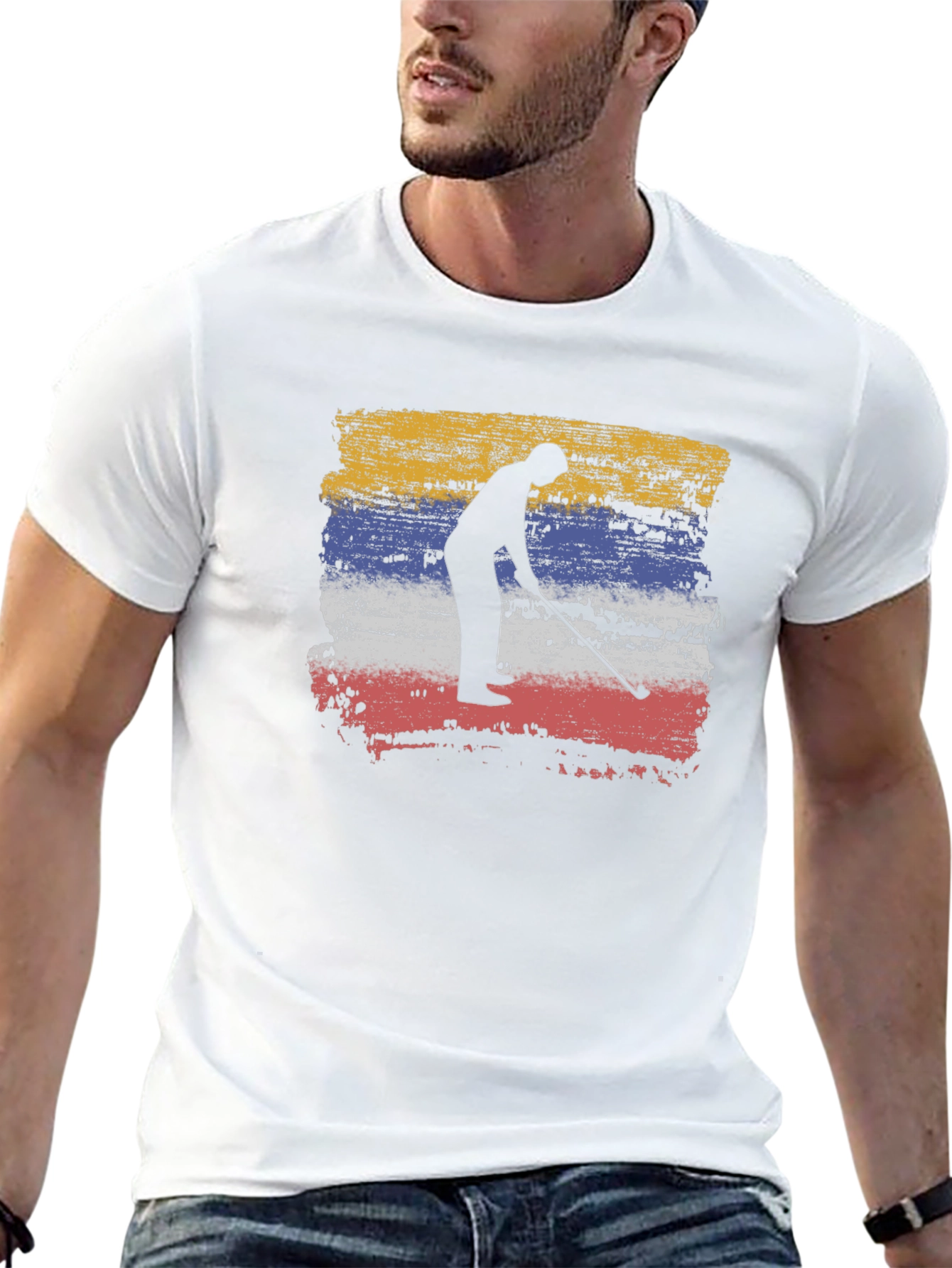 Golfer Silhouette Tee - Colombia Flag Style