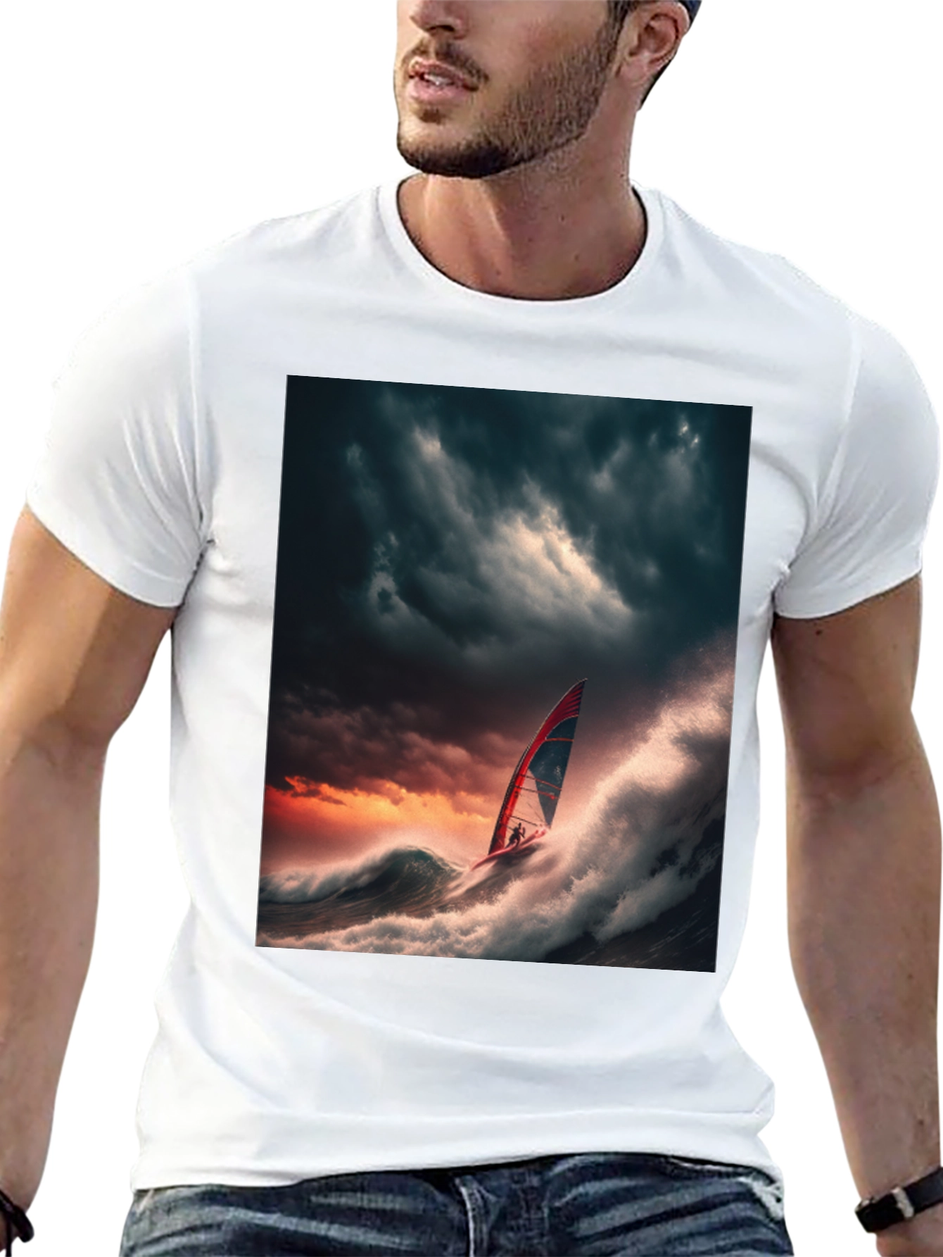 Stormy Seas Windsurfer Black T-Shirt