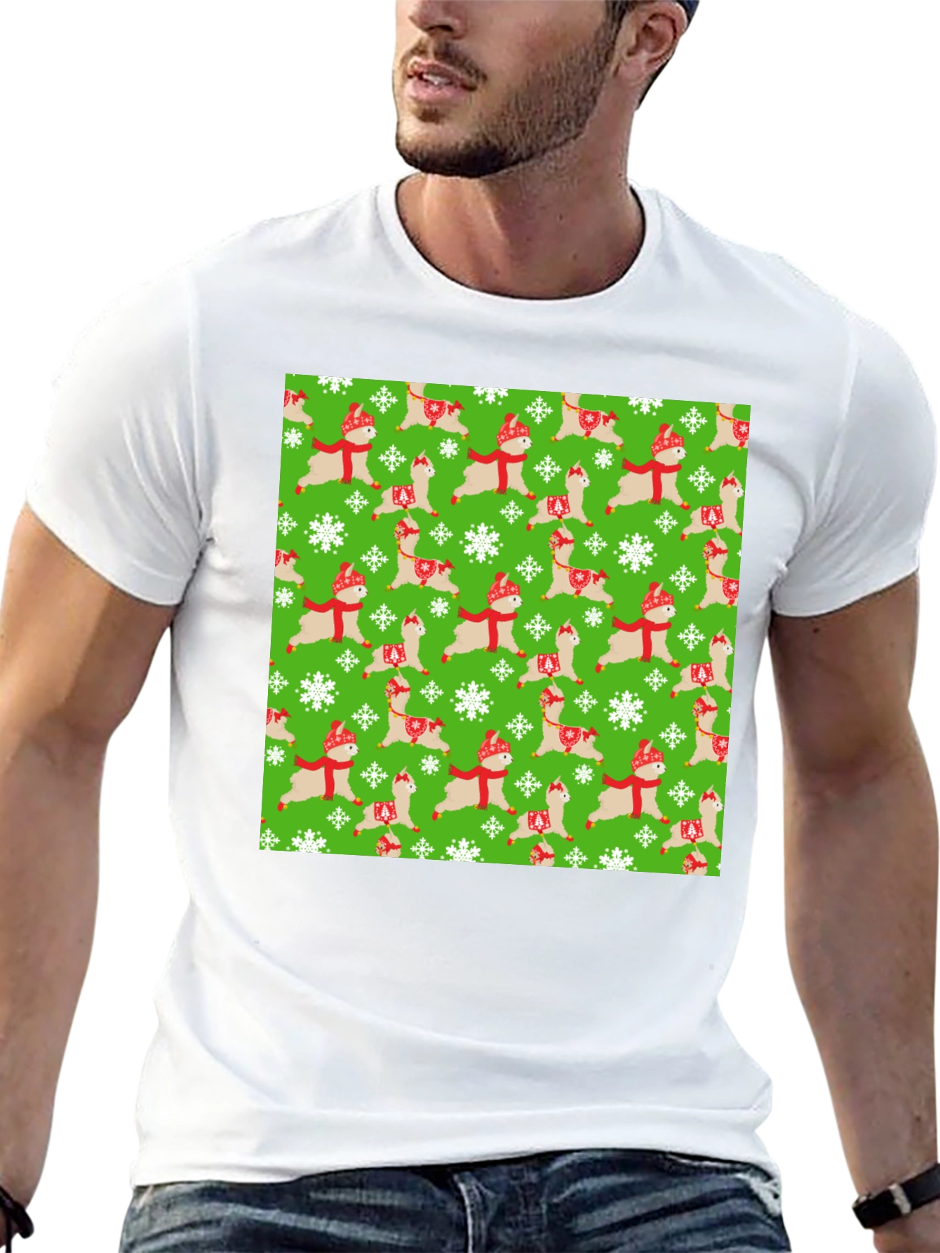Festive Llama Christmas Pattern T-Shirt