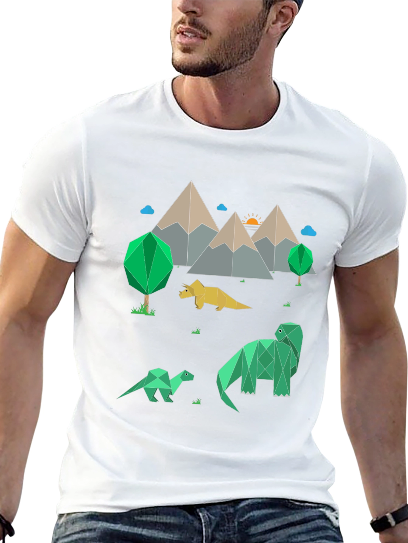 Geometric Dinosaur Landscape Graphic Tee