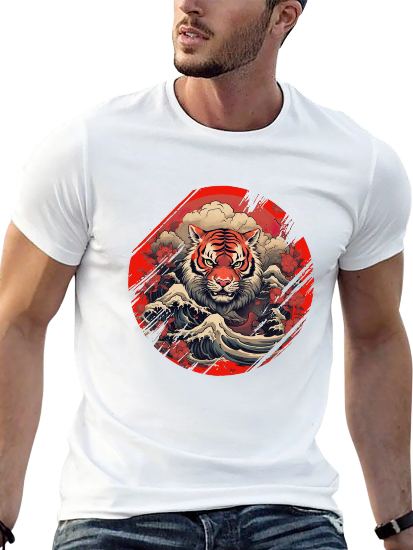 Tiger Wave Graphic Tee - Stylish Mens Black T-Shirt