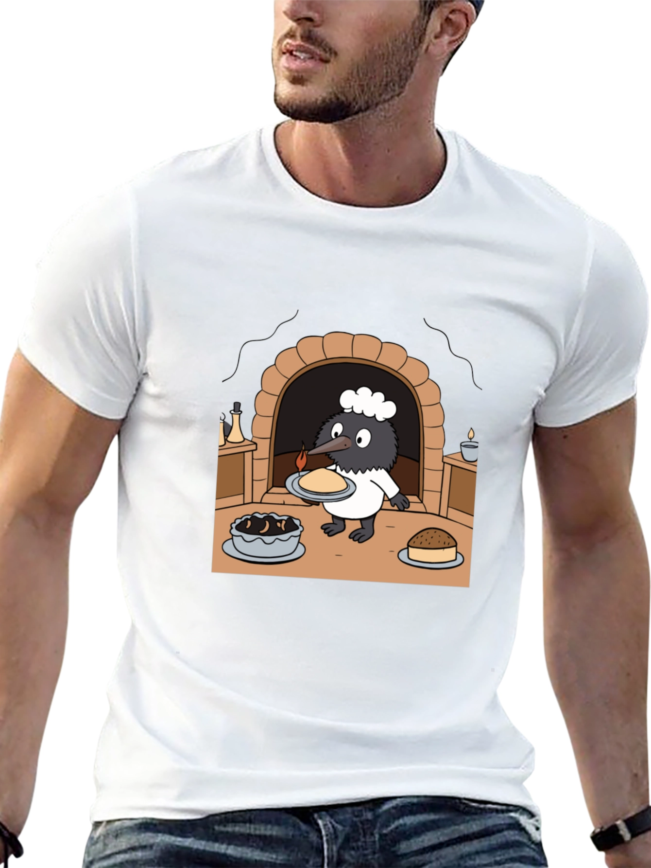Cartoon Chef Bird Graphic T-Shirt