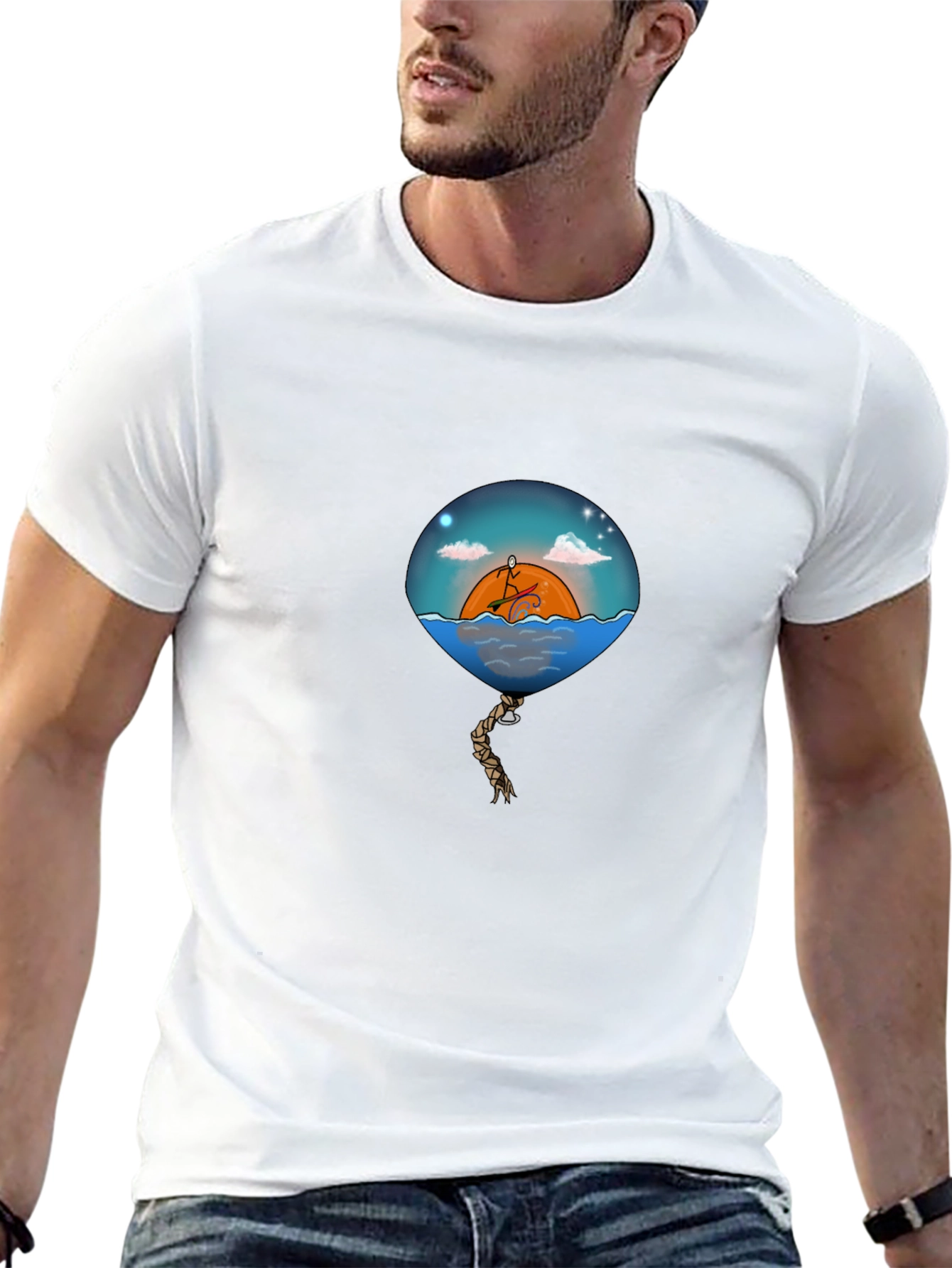 Sunset Balloon Graphic Tee - Mens Black T-Shirt