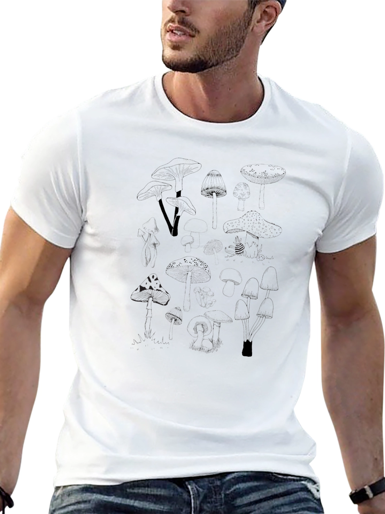 Mushroom Print Black T-Shirt - Casual Style