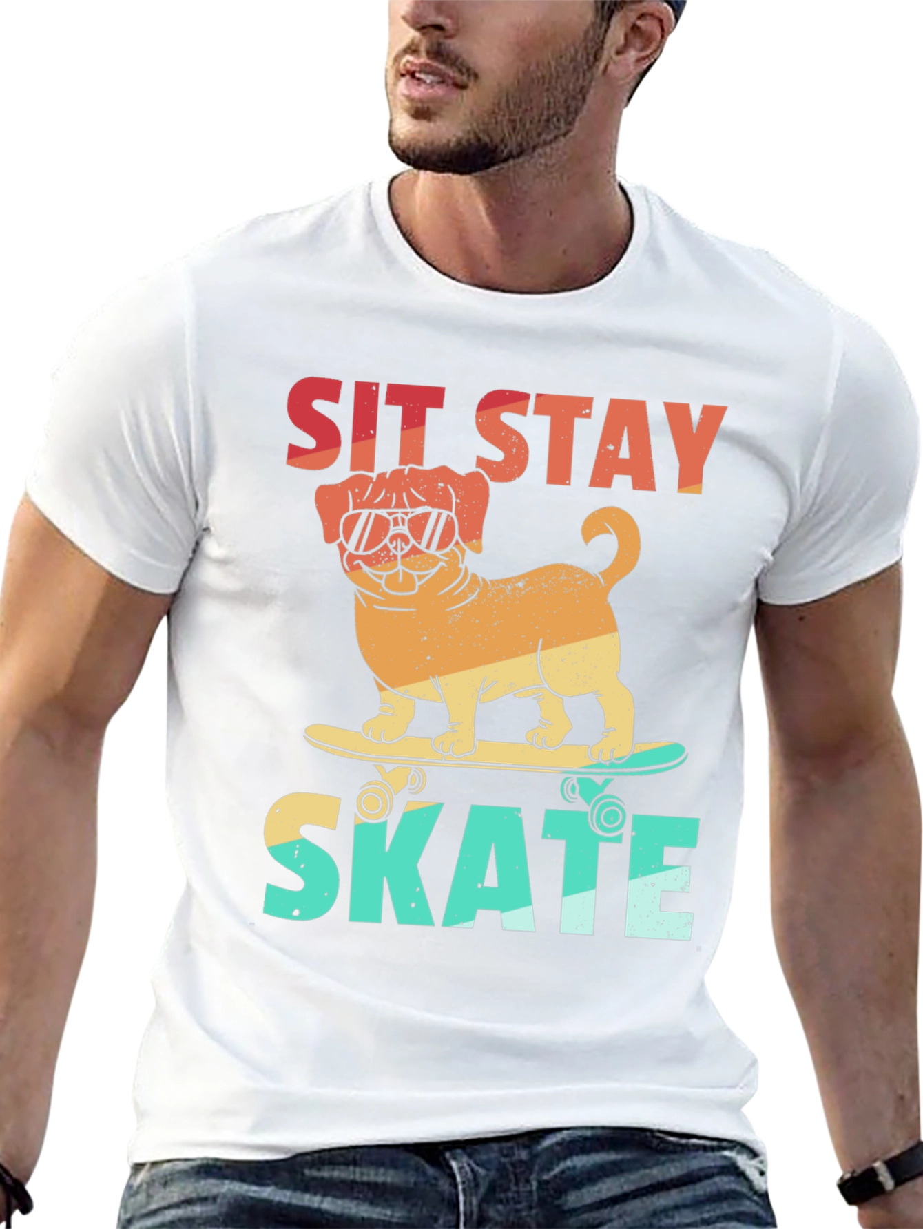 Sit Stay Skate T-Shirt - Dog on Skateboard Tee