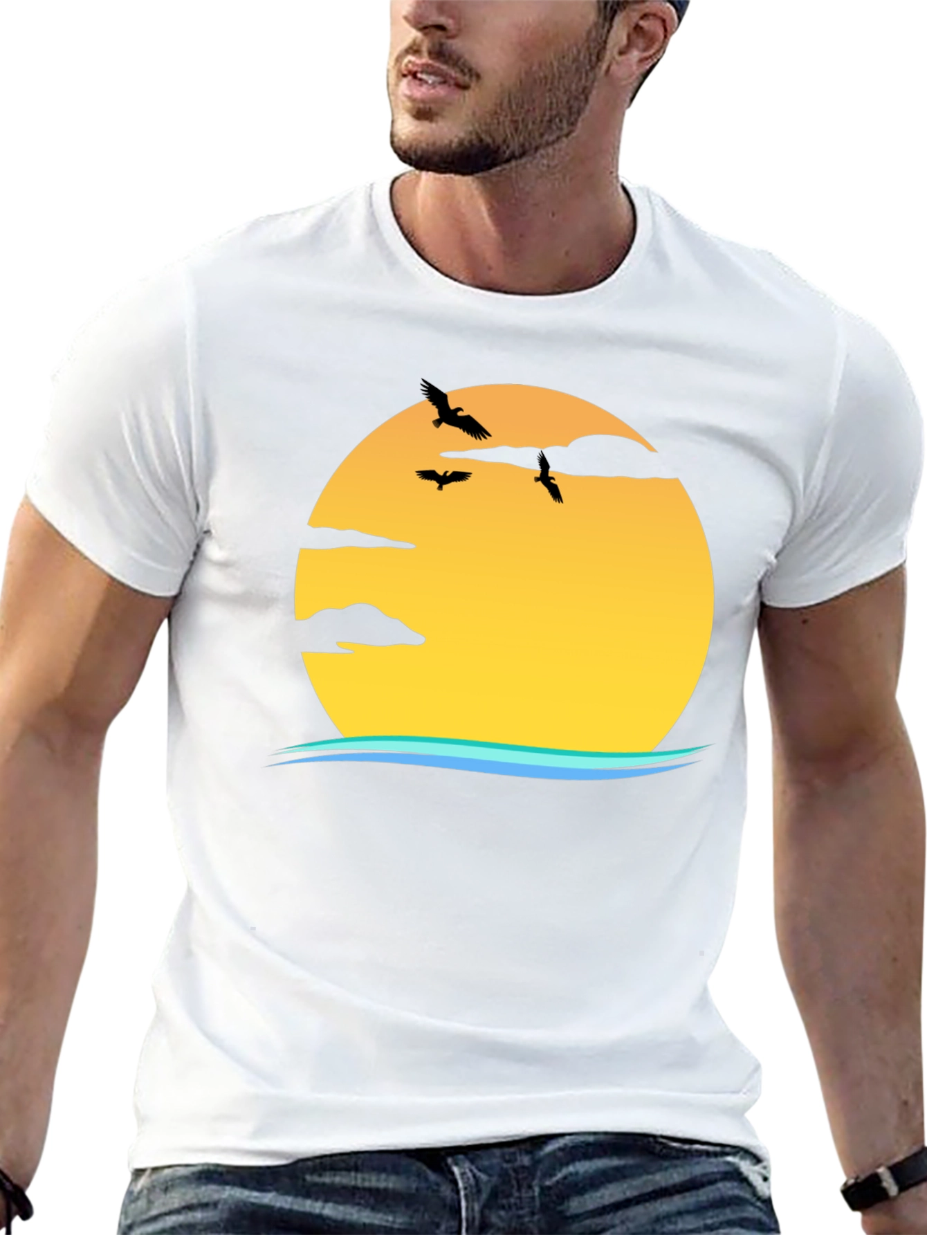 Sunset Birds Graphic Black T-Shirt