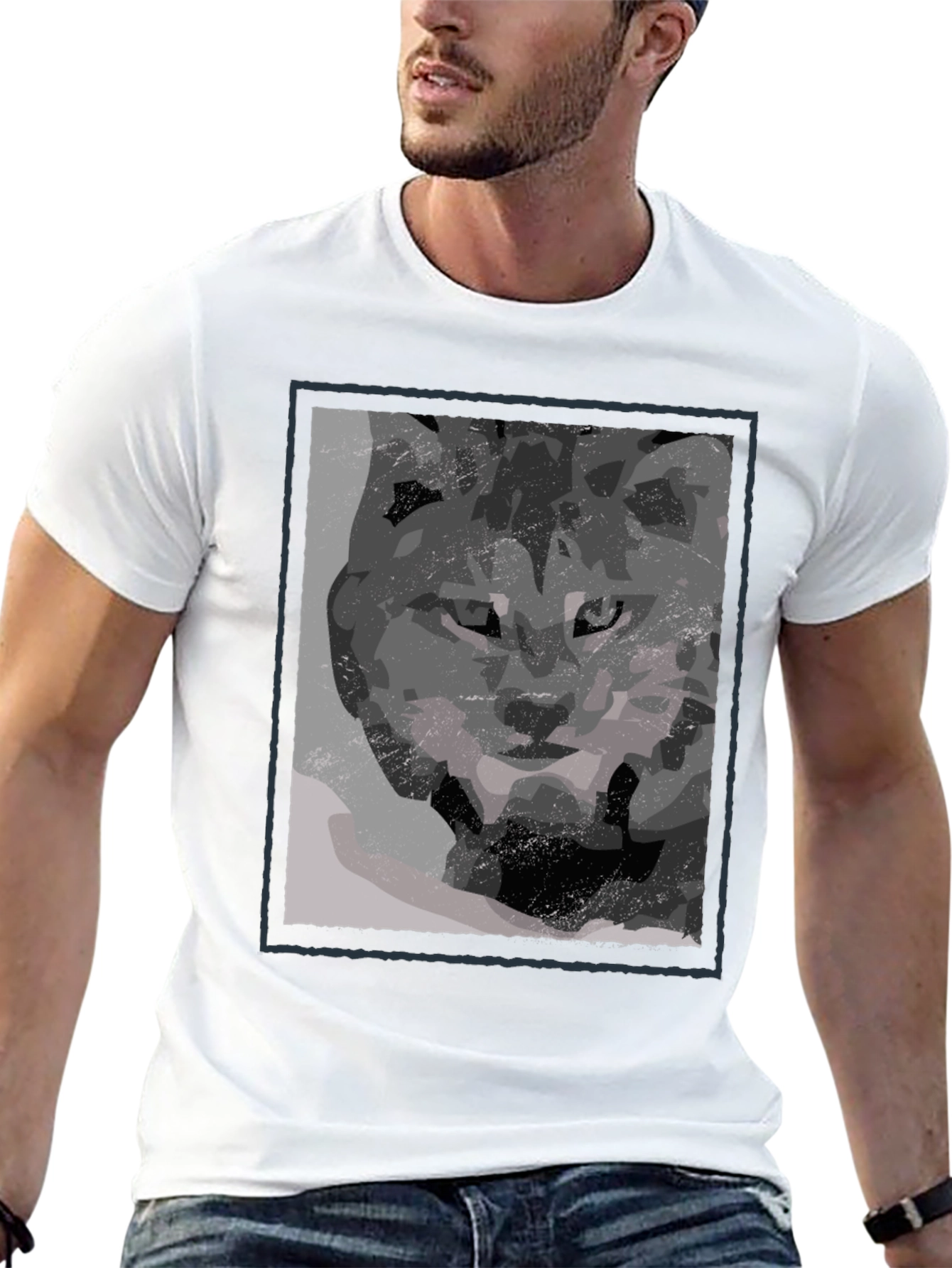 Abstract Wolf Graphic Print Black T-Shirt