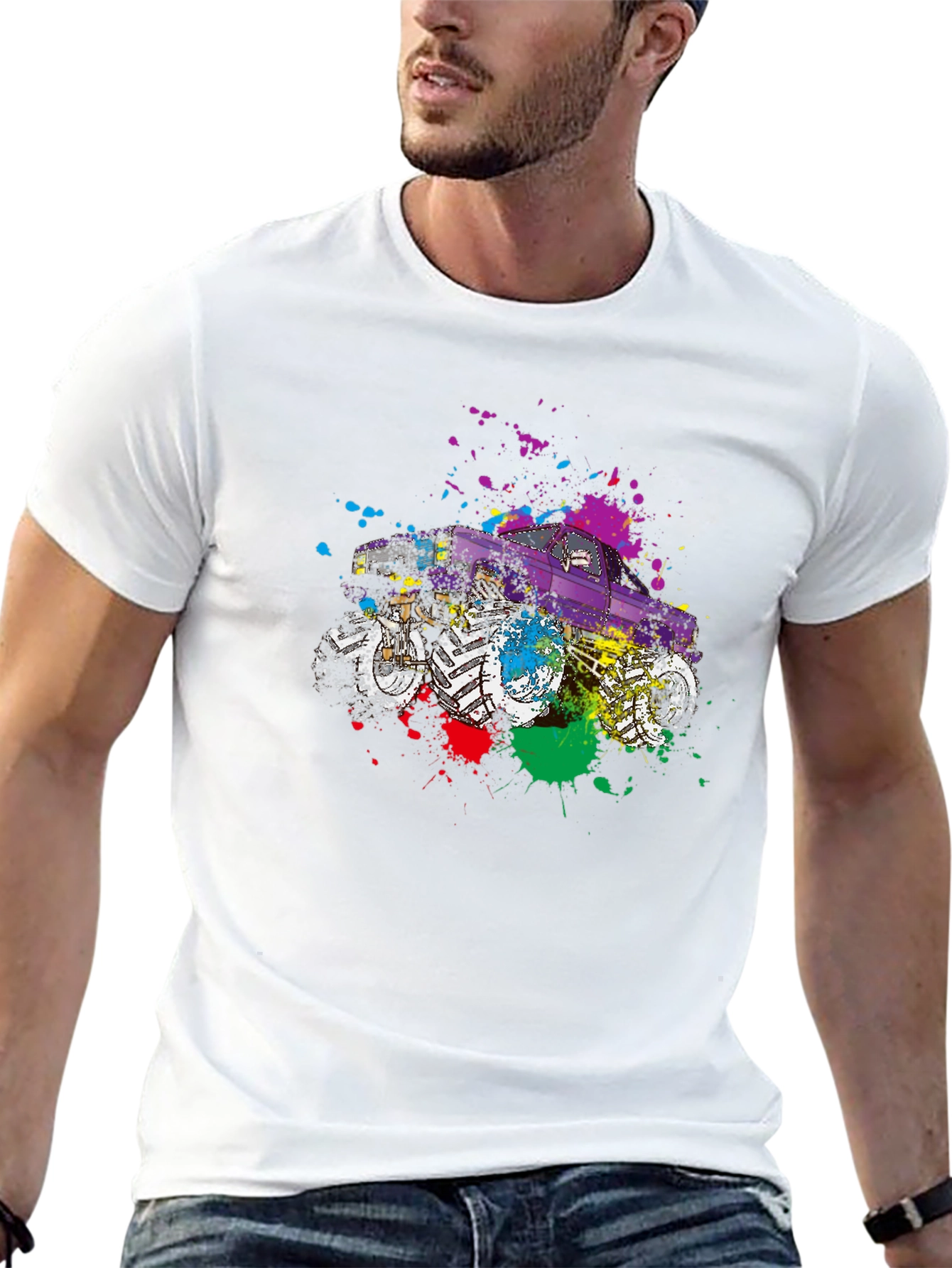 Monster Truck Splatter Graphic Tee - Cool Novelty T-Shirt