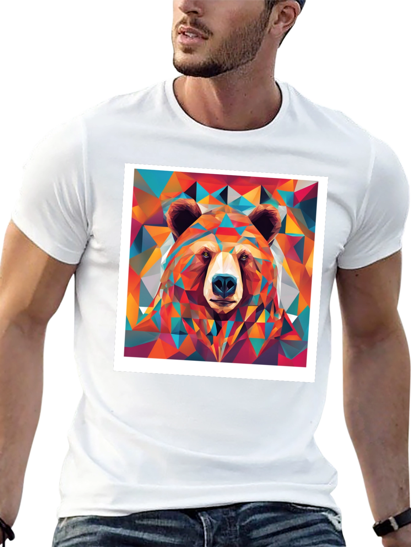 Geometric Bear Graphic Tee - Black