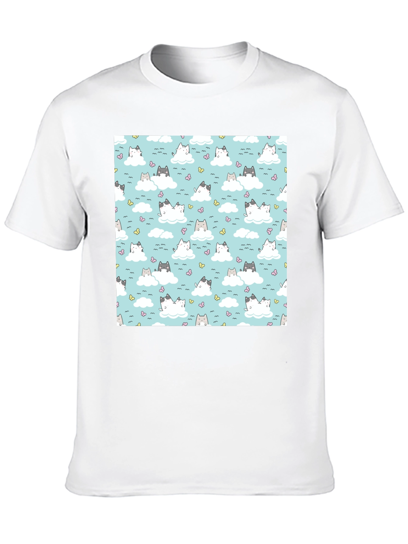 Cute Cats On Cloud Pattern T-Shirt