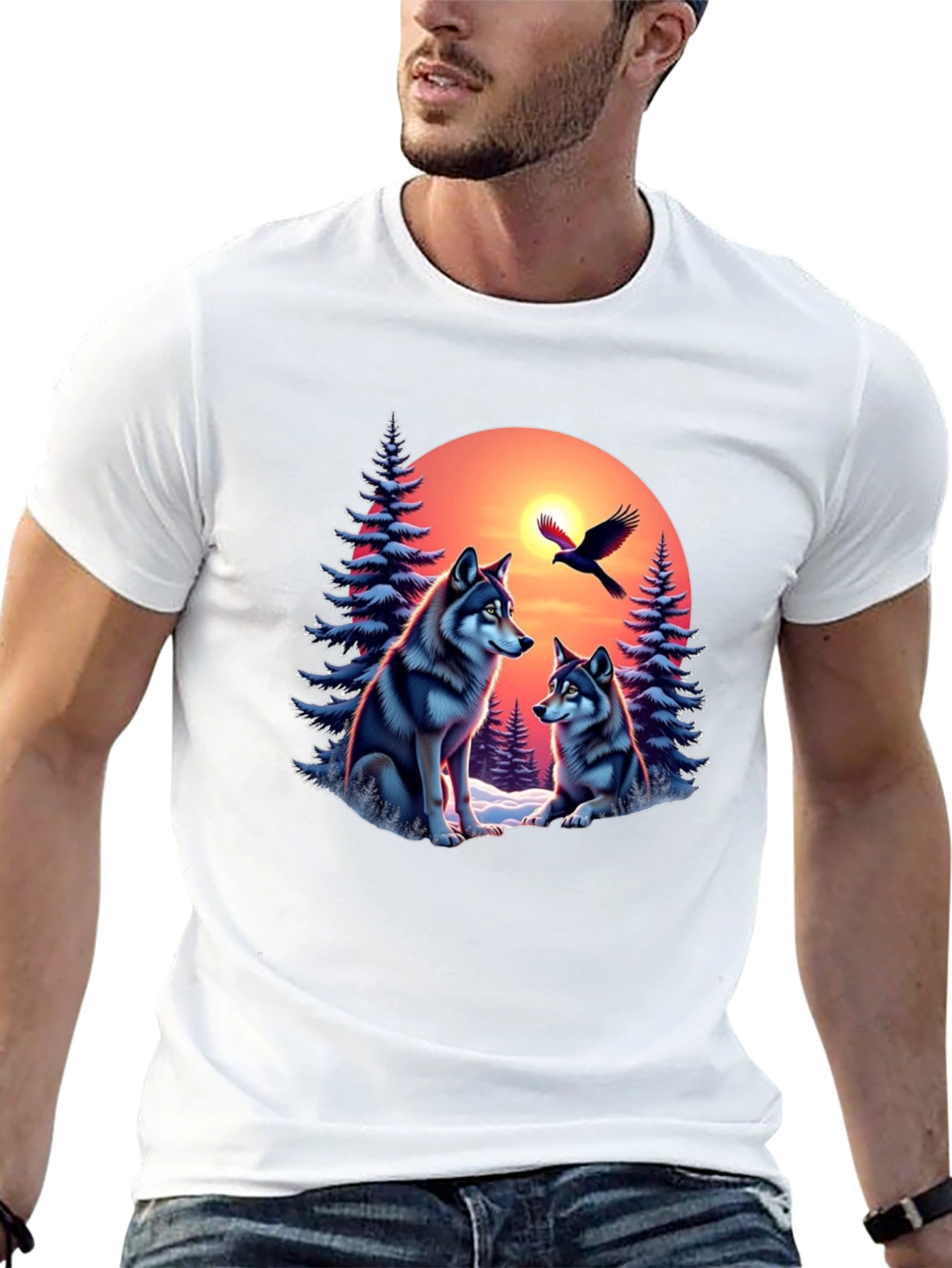 Wolf Sunset Graphic Tee - Nature Inspired Design