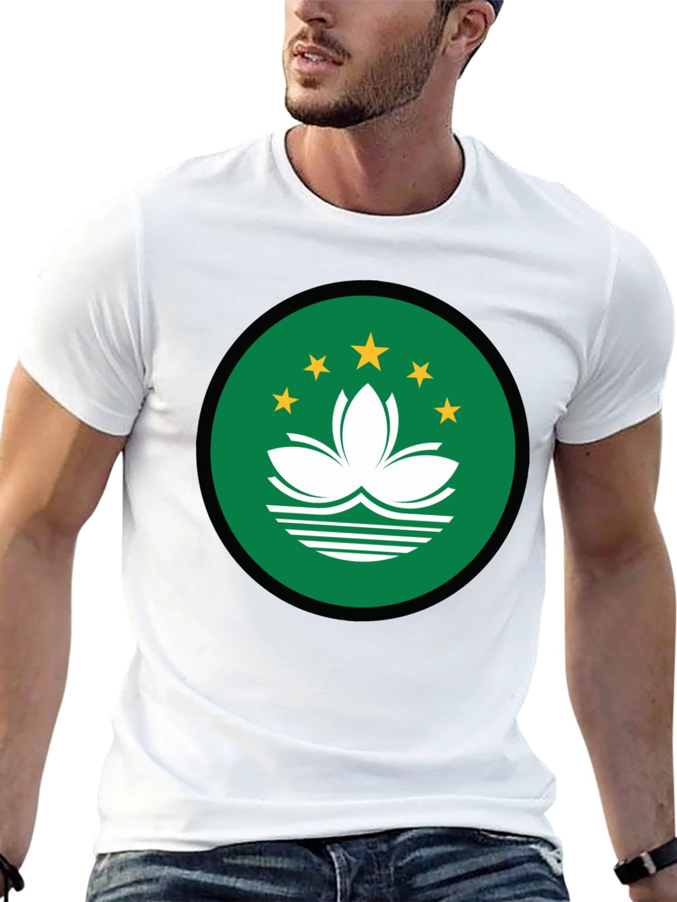 Macau Flag T-Shirt | Black Crew Neck Tee