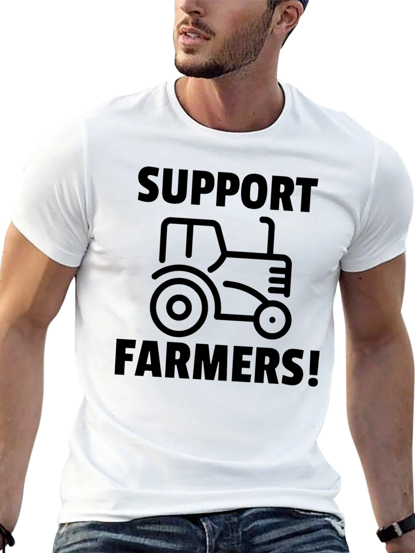 Support Farmers Tractor Graphic Tee - Black