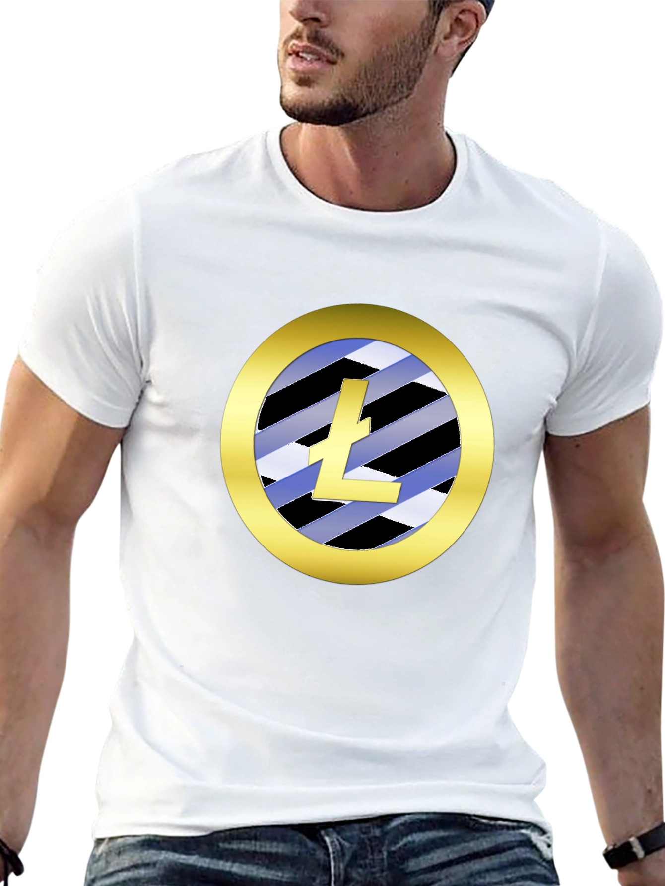 Litecoin Logo T-Shirt Crypto Gold Circle Black Tee