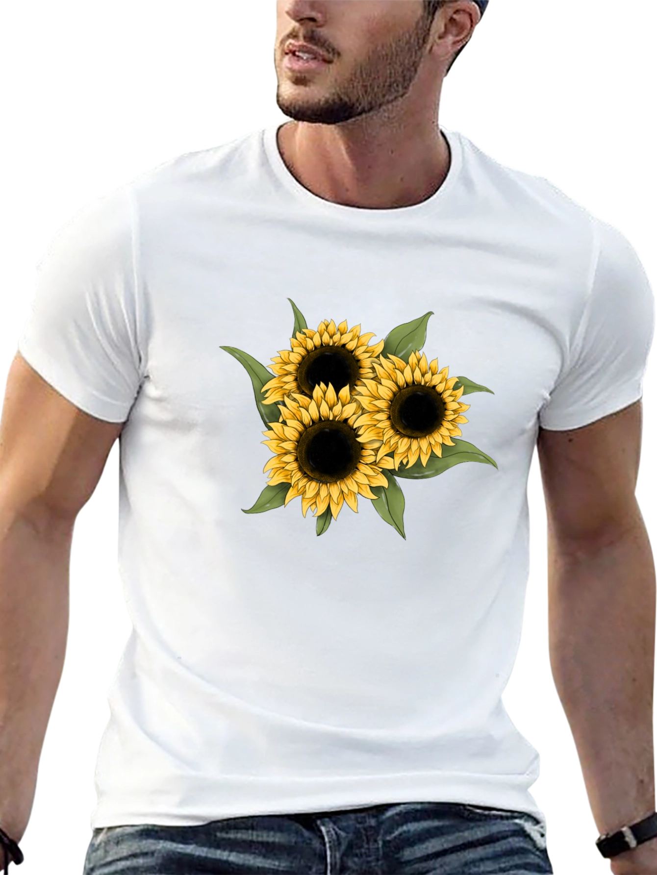 Sunflower Graphic Tee - Black Cotton Casual T-Shirt
