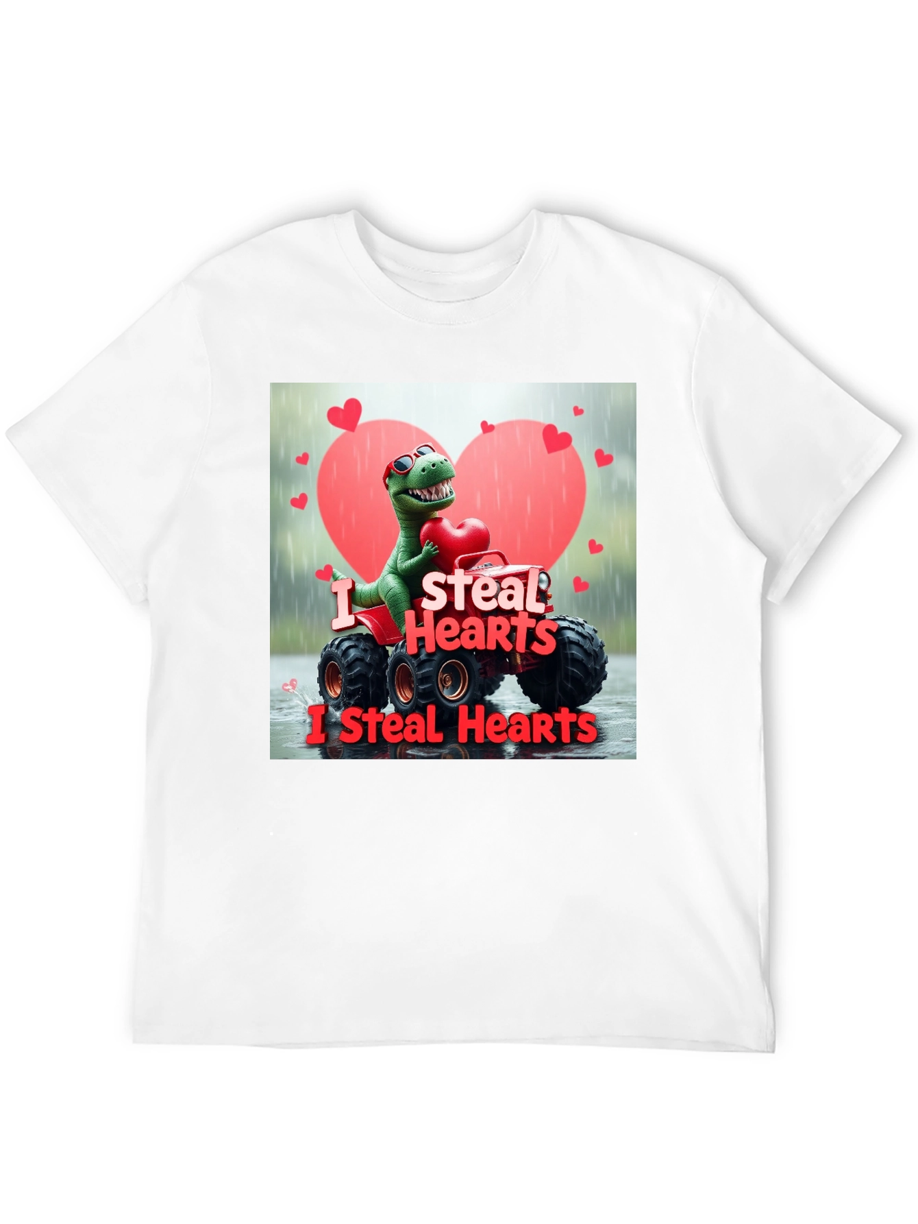 I Steal Hearts Dinosaur Monster Truck Valentines Day T-Shirt