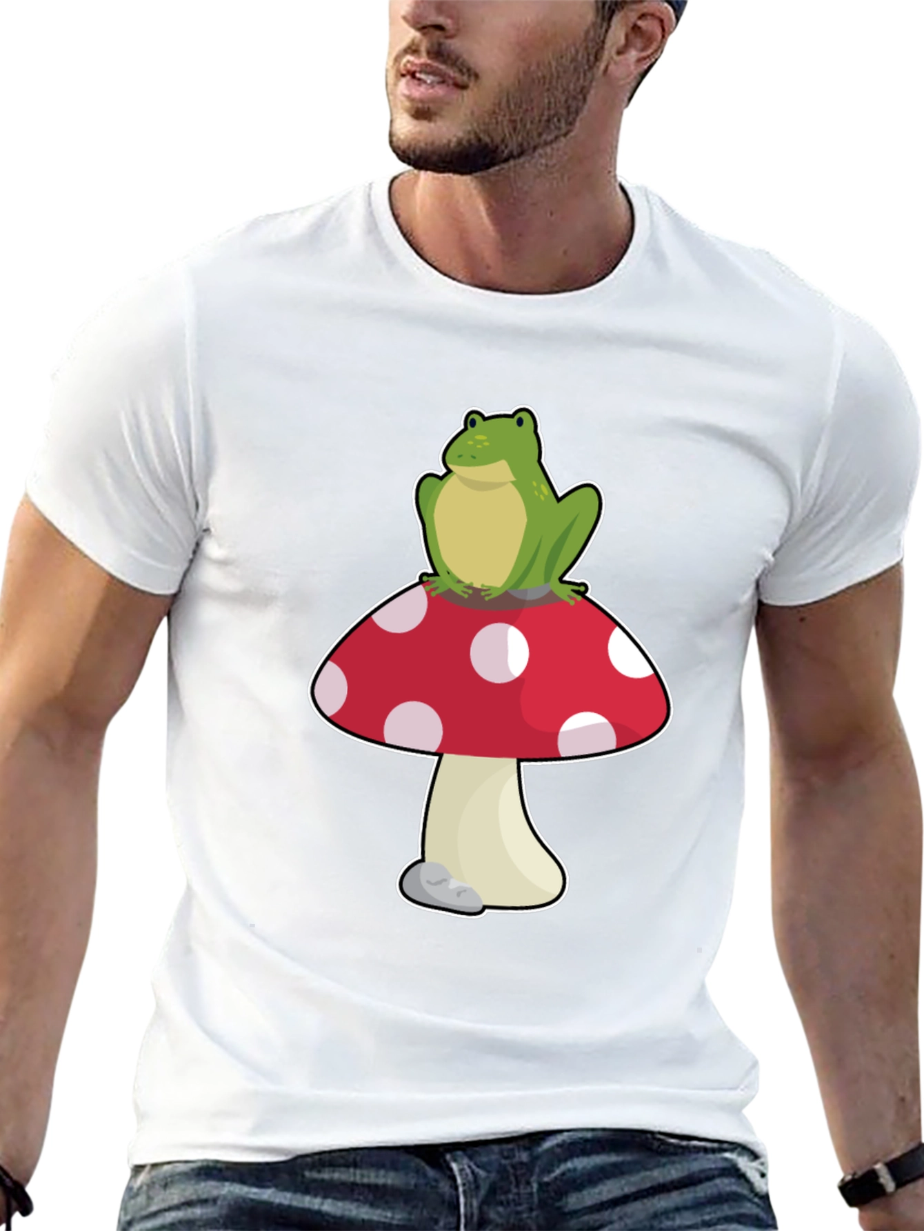 Frog on Mushroom T-Shirt - Black Cotton Tee
