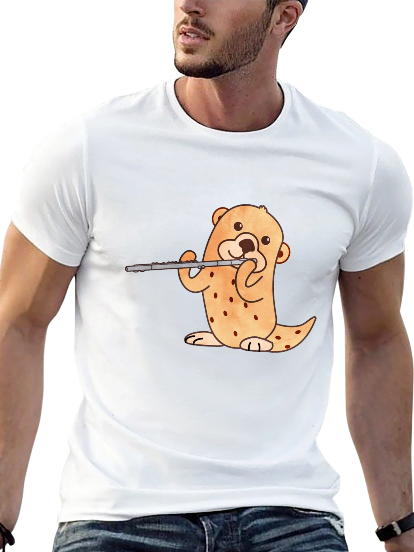 Otter Flute Player Black T-Shirt
